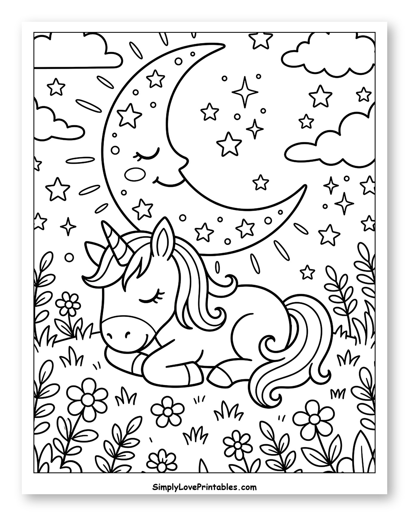 Sleeping Unicorn Under Starry Moon