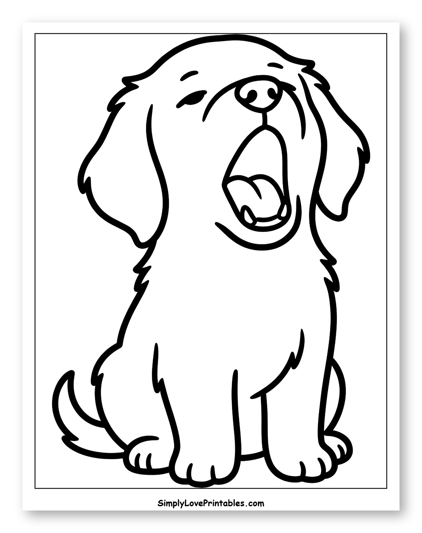Sleepy Golden Retriever Puppy Yawning Coloring Sheet for Toddlers