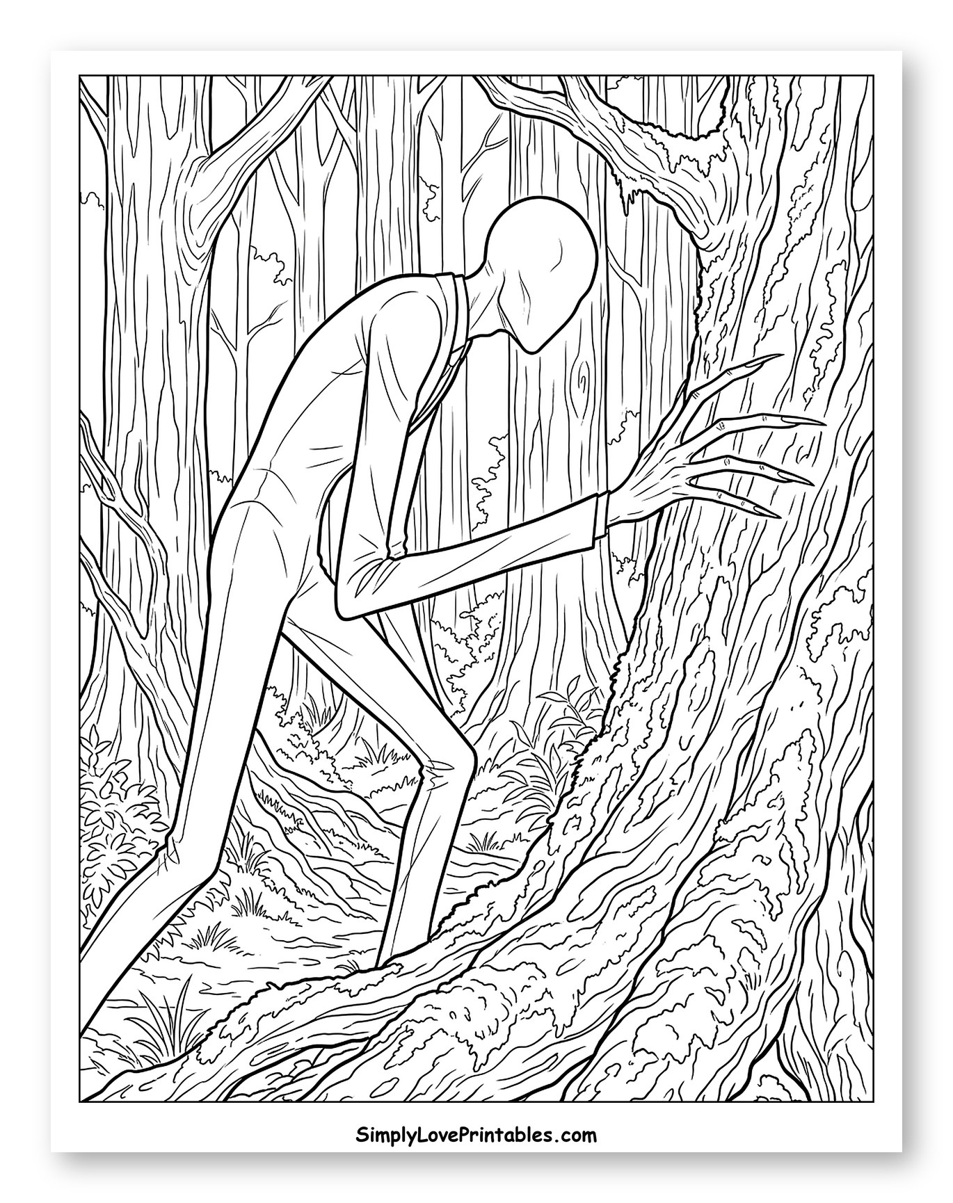 Slender Man Creeping Through the Woods to Color
