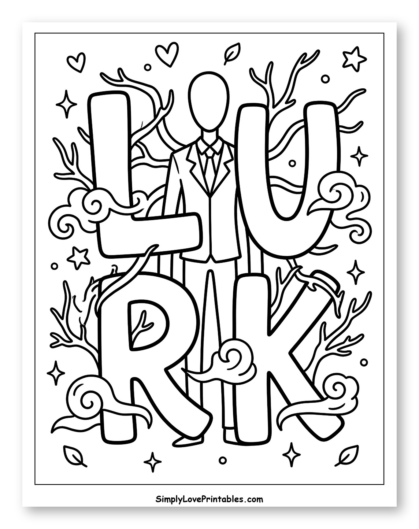 Slender Man Figure with LURK Text Coloring Page for Adults