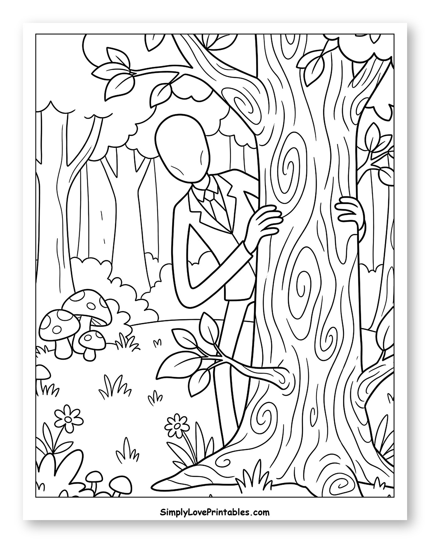 Slender Man Peeking from Behind a Tree
