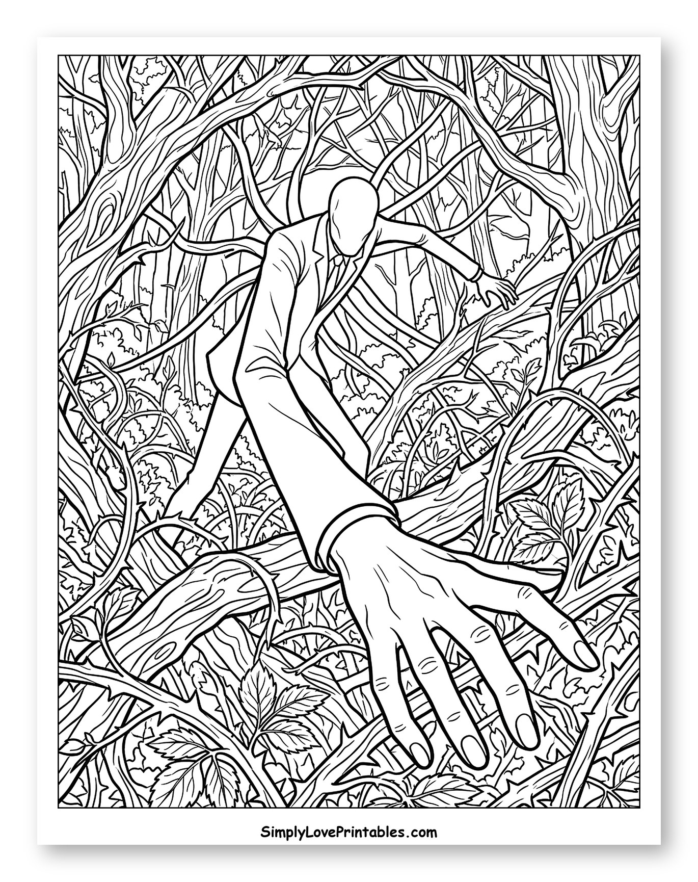 Slender Man Reaching in a Thorny Forest