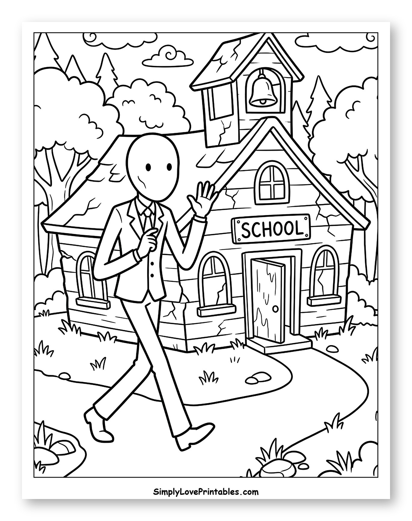Slender Man Walking from an Old School