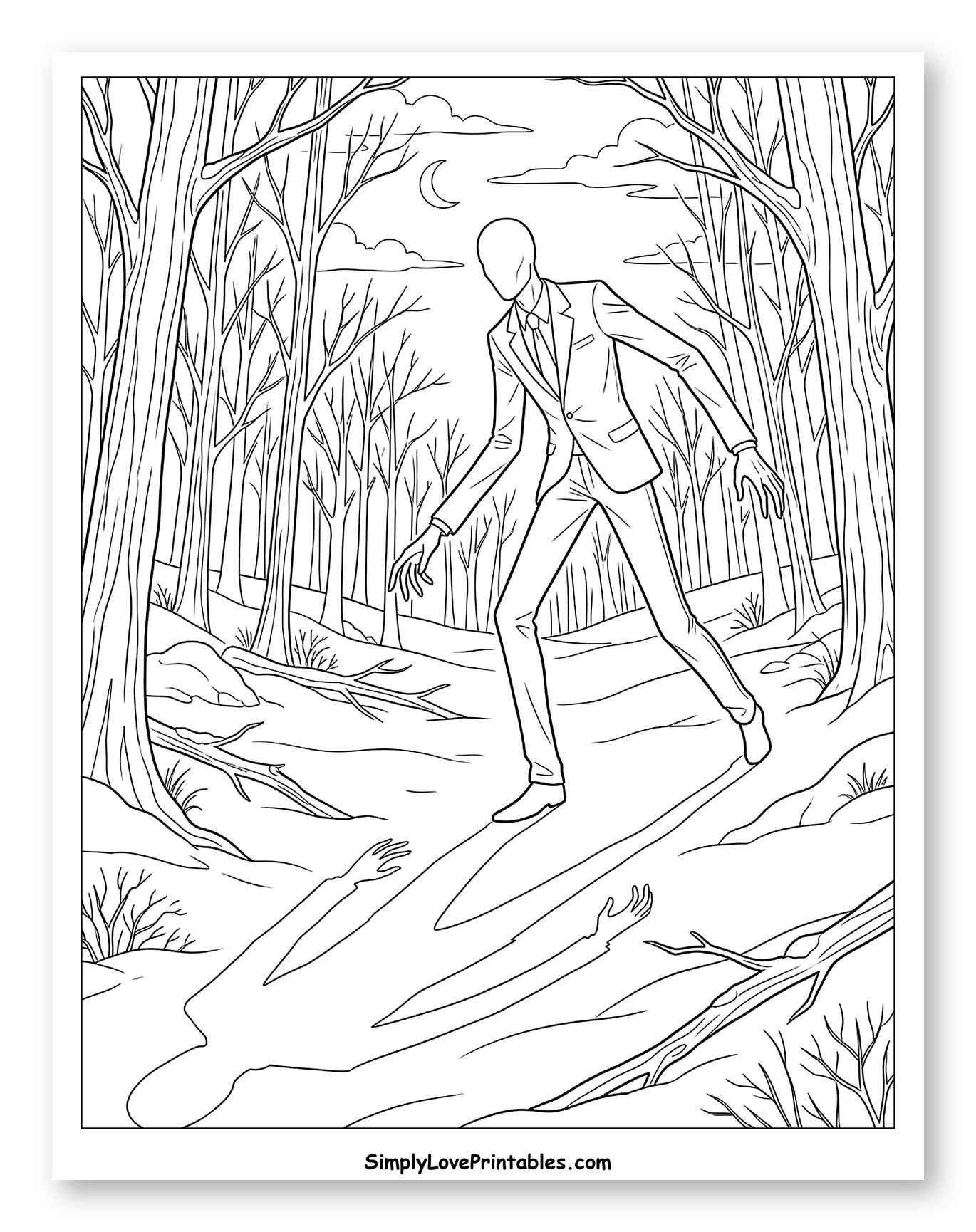 Slender Man Walking Through a Dark Forest