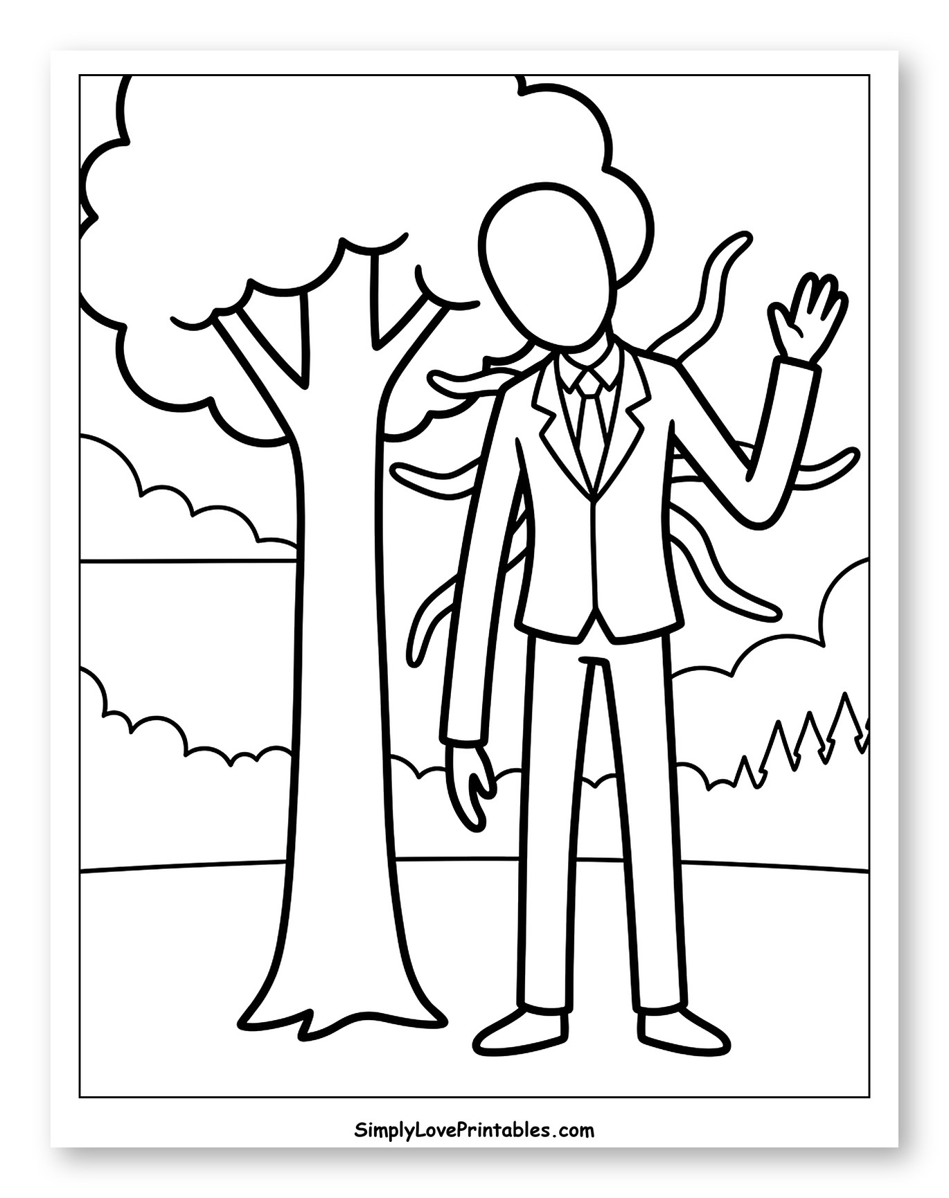 Slender Man Waving Next to a Tree