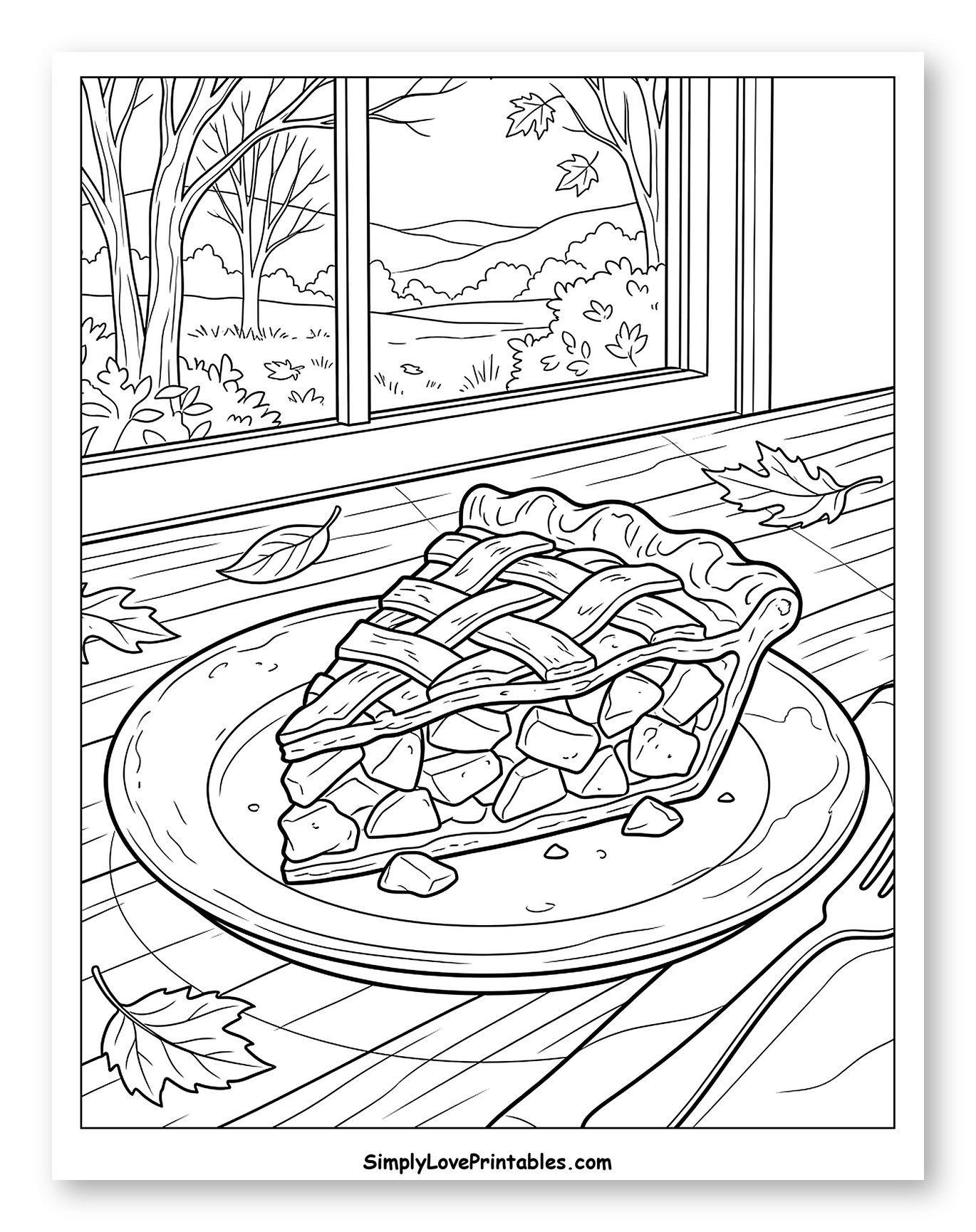 Slice of Apple Pie and Fall Leaves