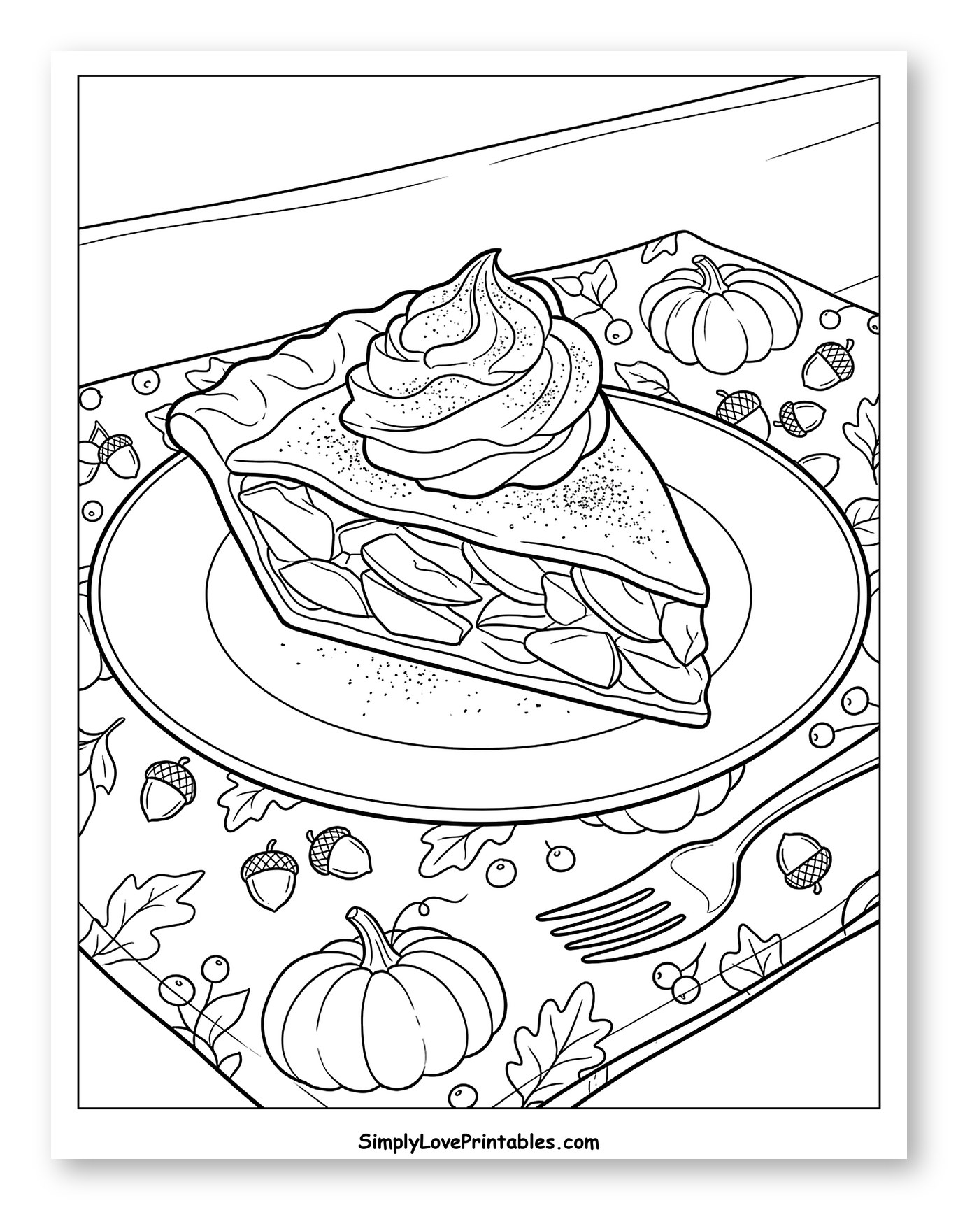 Slice of Apple Pie on Autumn Placemat Coloring Page