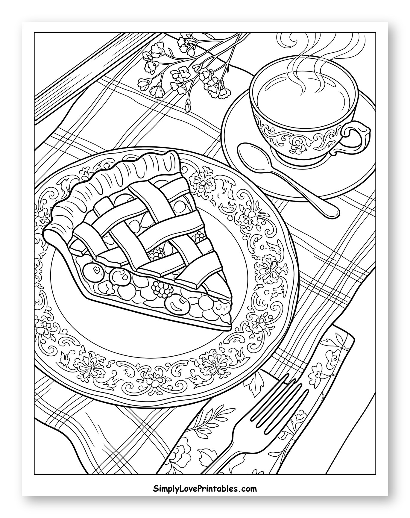 Slice of Berry Pie with Tea and Book