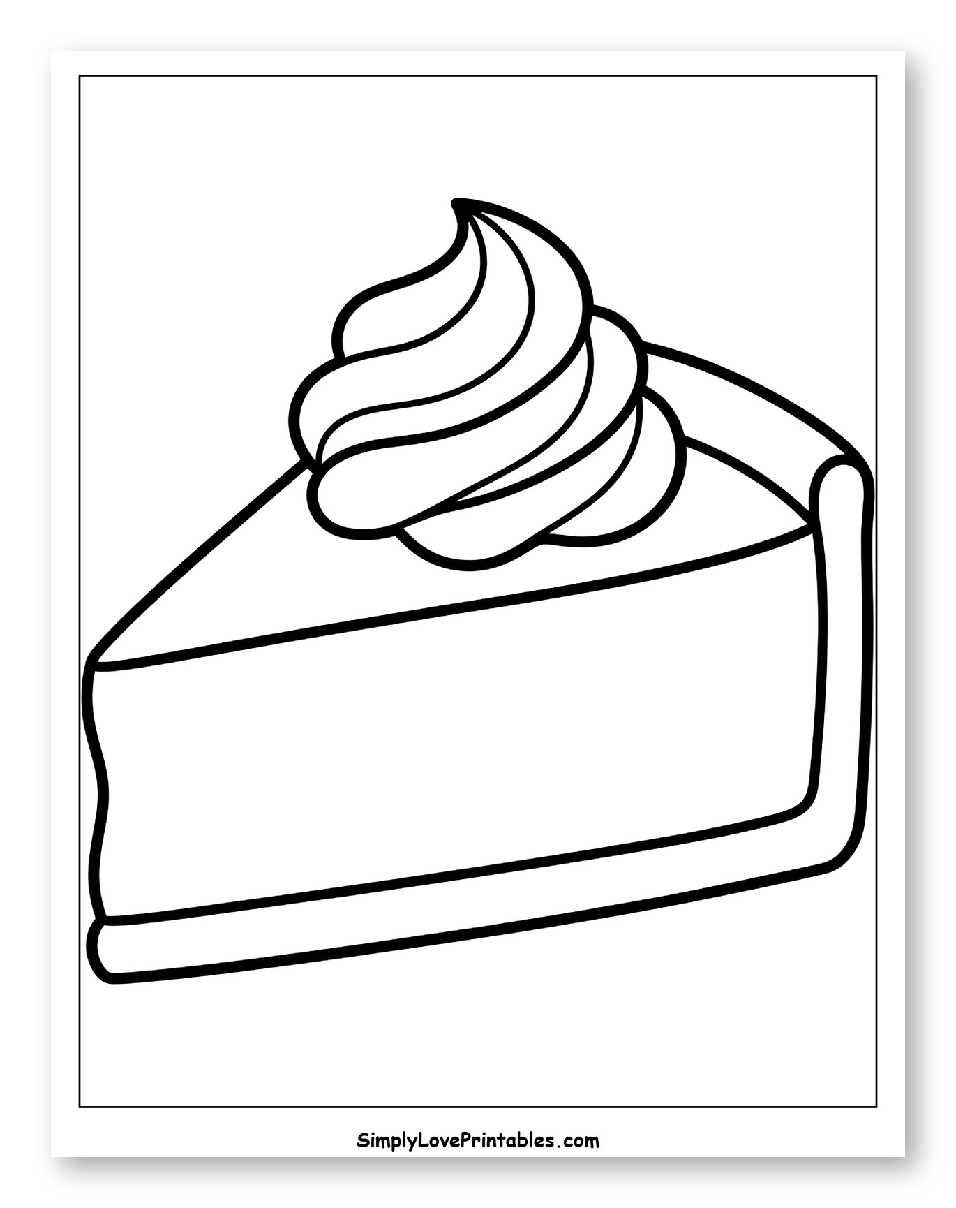 Slice of Cheesecake with Whipped Cream to Color for Toddlers