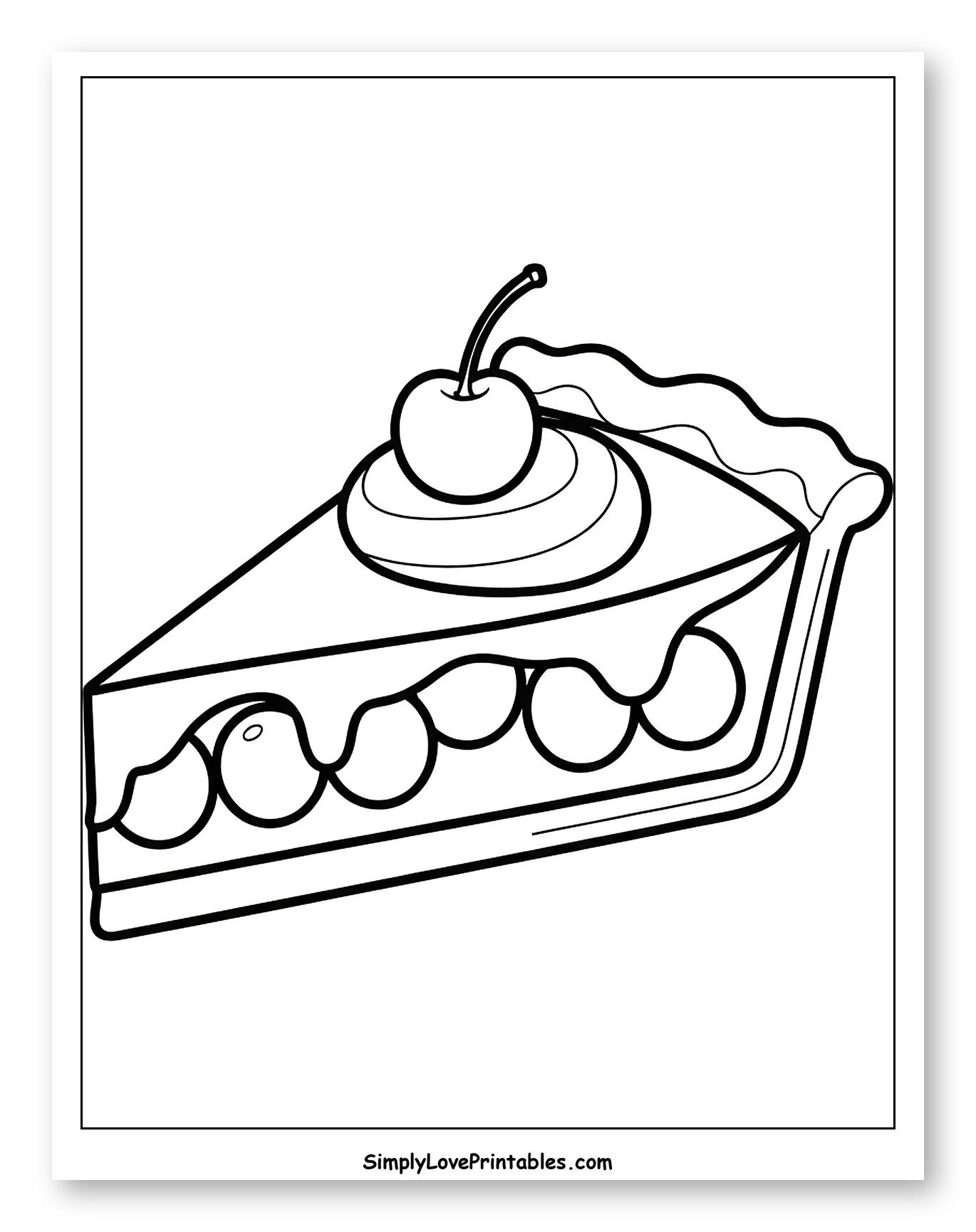 Slice of Cherry Pie Topped with Whipped Cream Coloring Page for Toddlers
