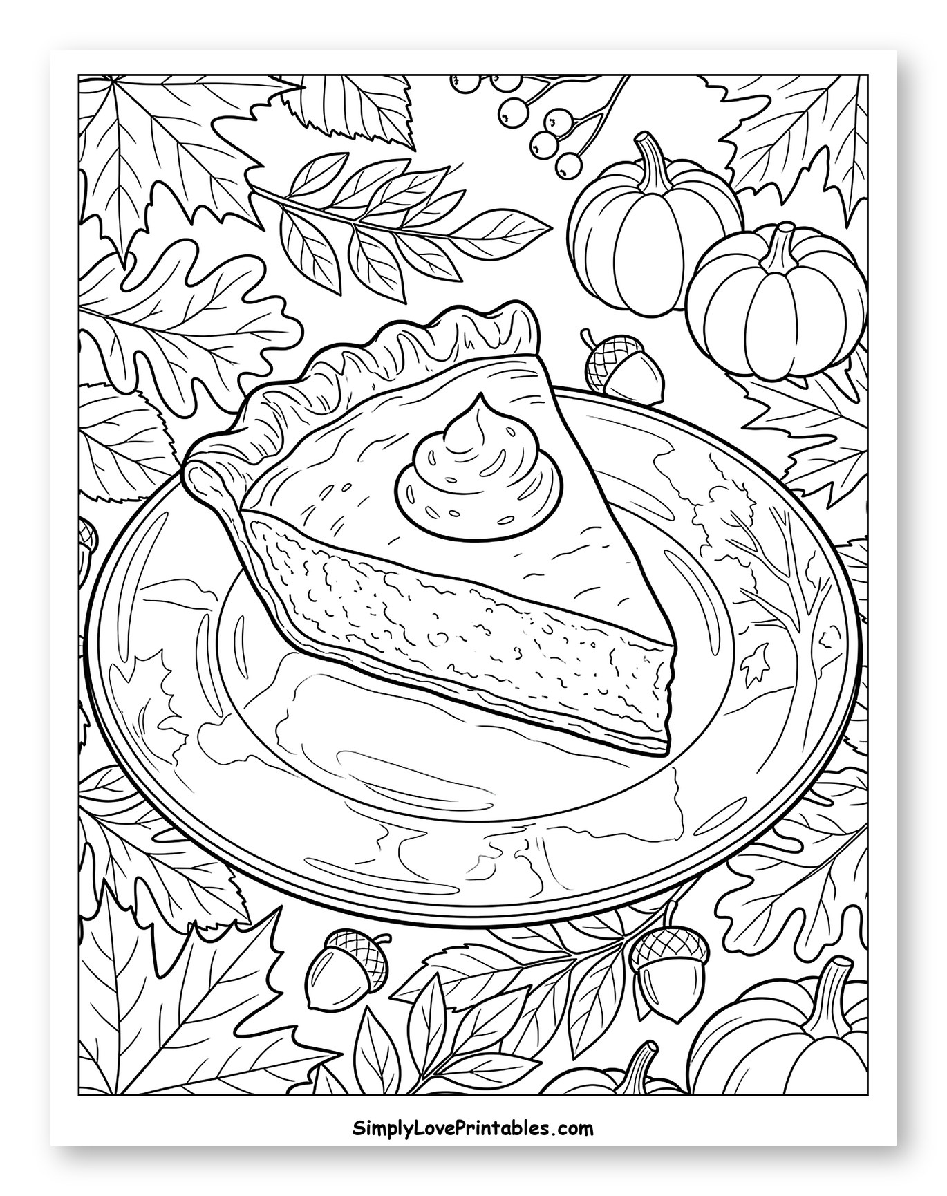 Slice of Pumpkin Pie with Autumn Leaves