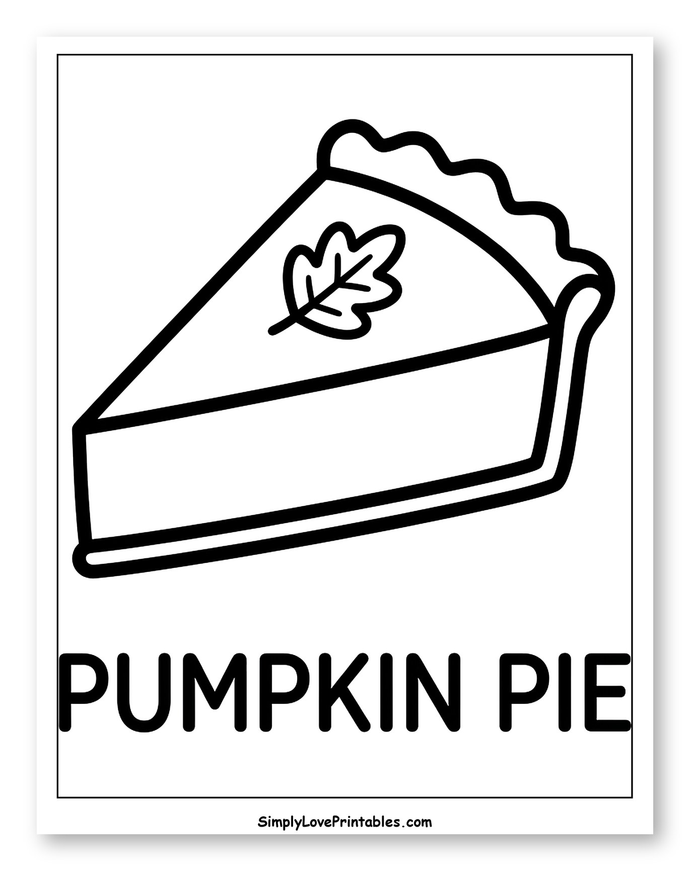Slice of Pumpkin Pie with Leaf to Color for Toddlers