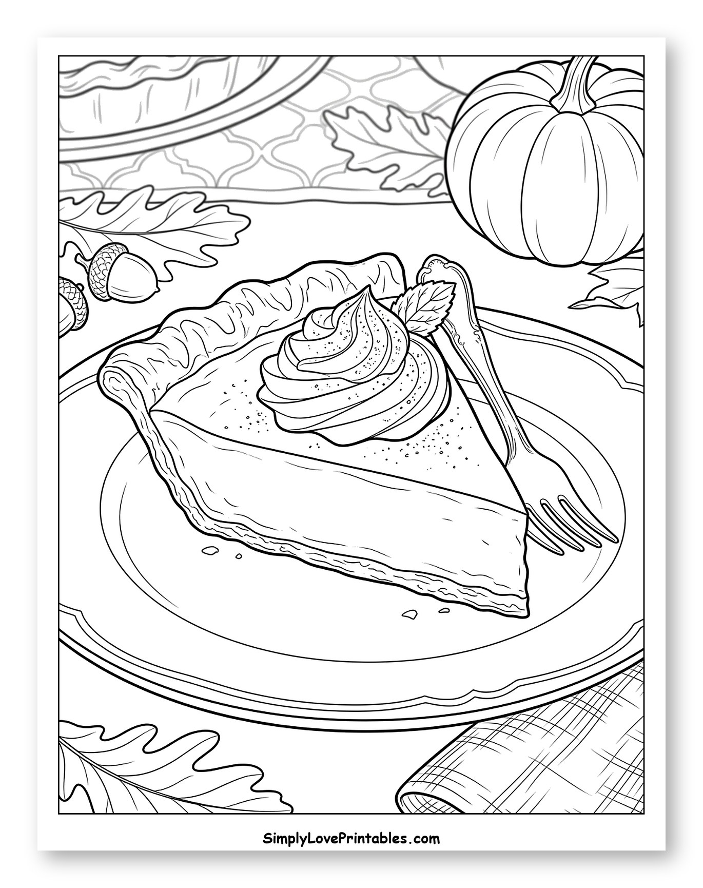 Slice of Pumpkin Pie with Whipped Cream to Color
