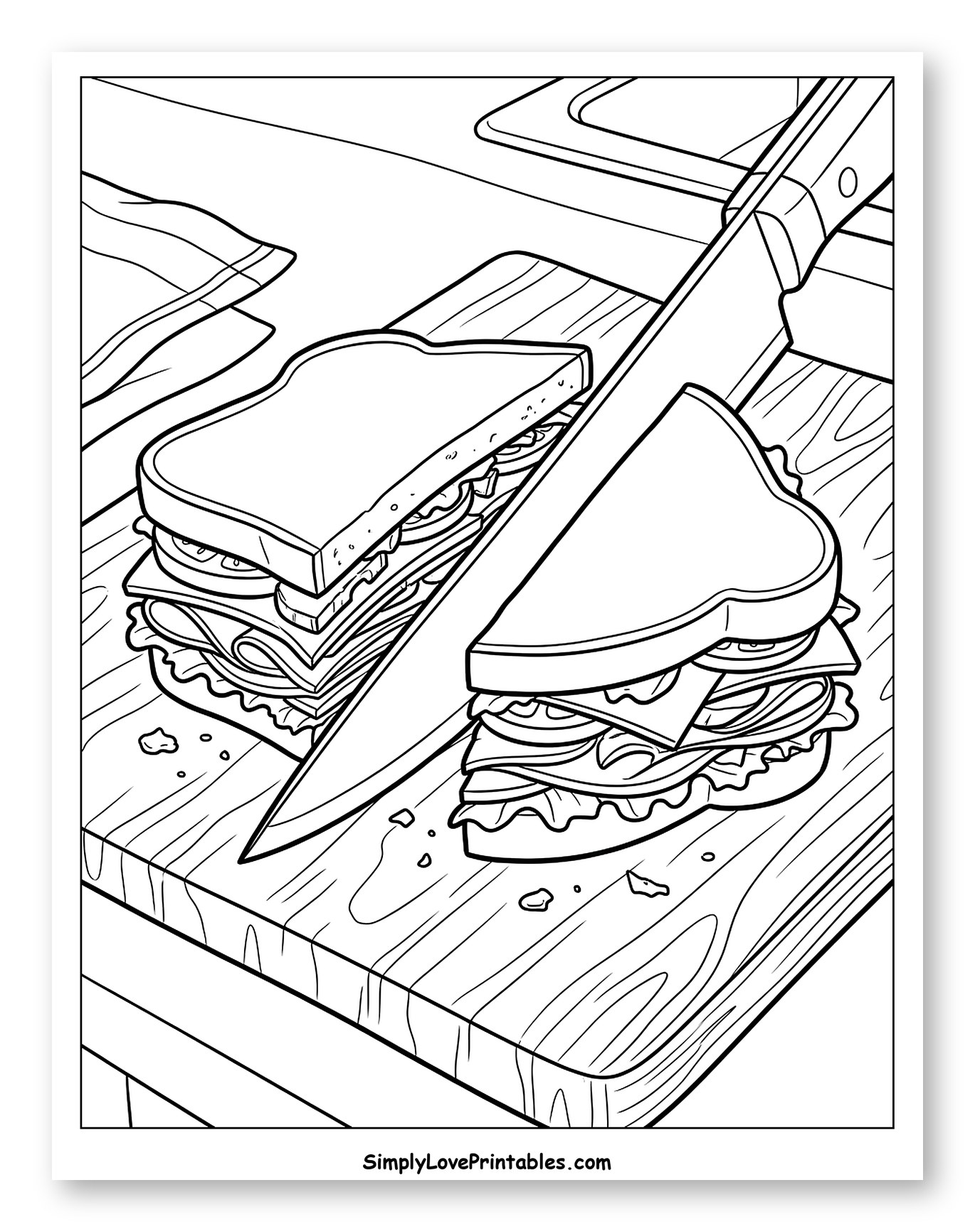 Slicing a Sandwich on a Cutting Board Coloring Sheet