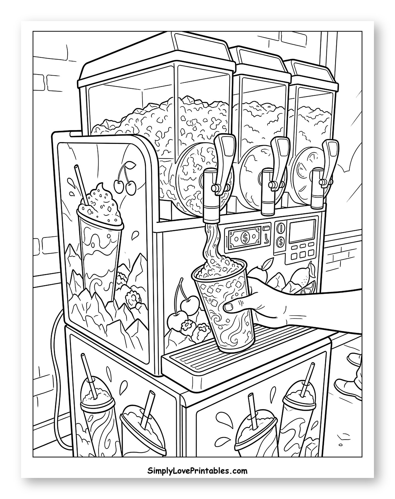 Slushie Machine Dispensing a Refreshing Drink Coloring Sheet