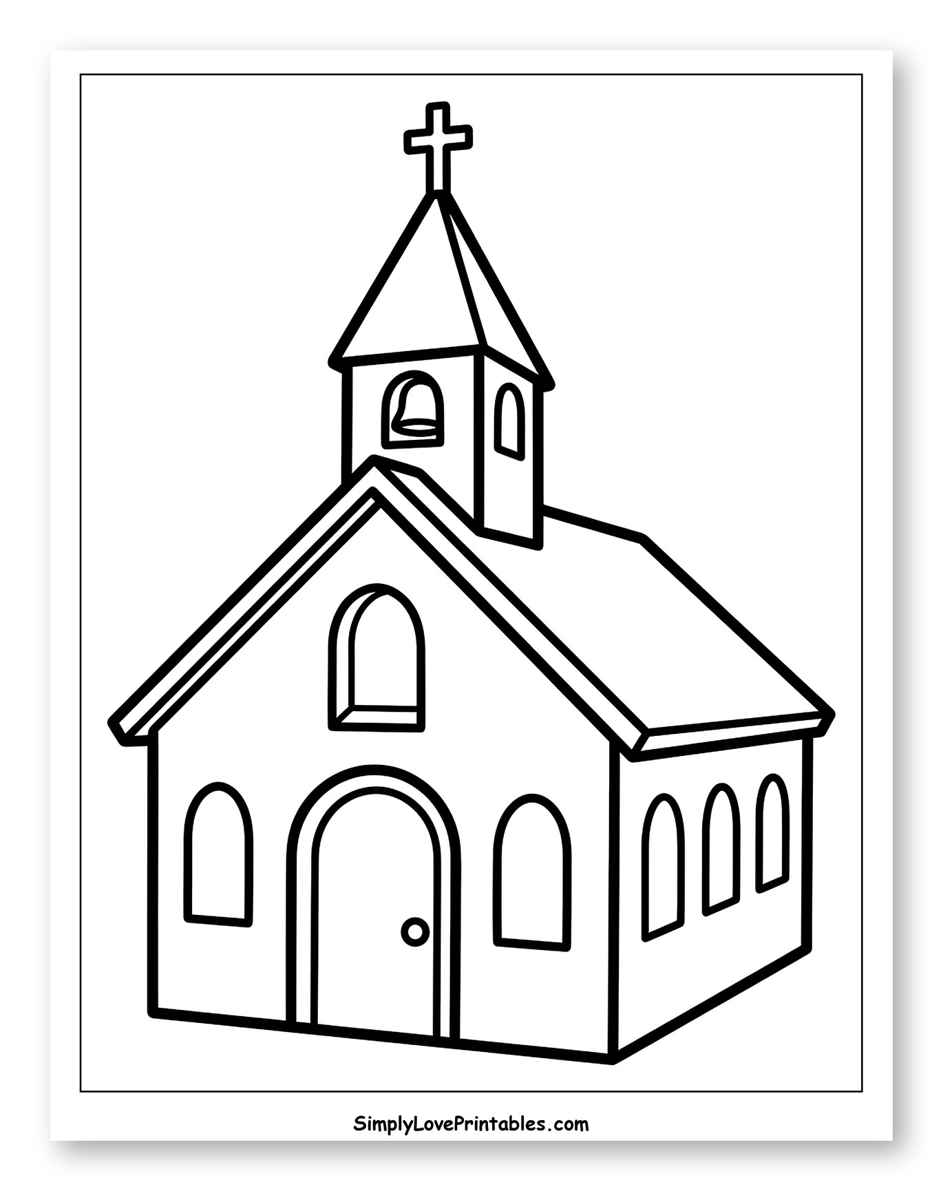 Small Church with Bell Tower and Cross Coloring Sheet for Toddlers