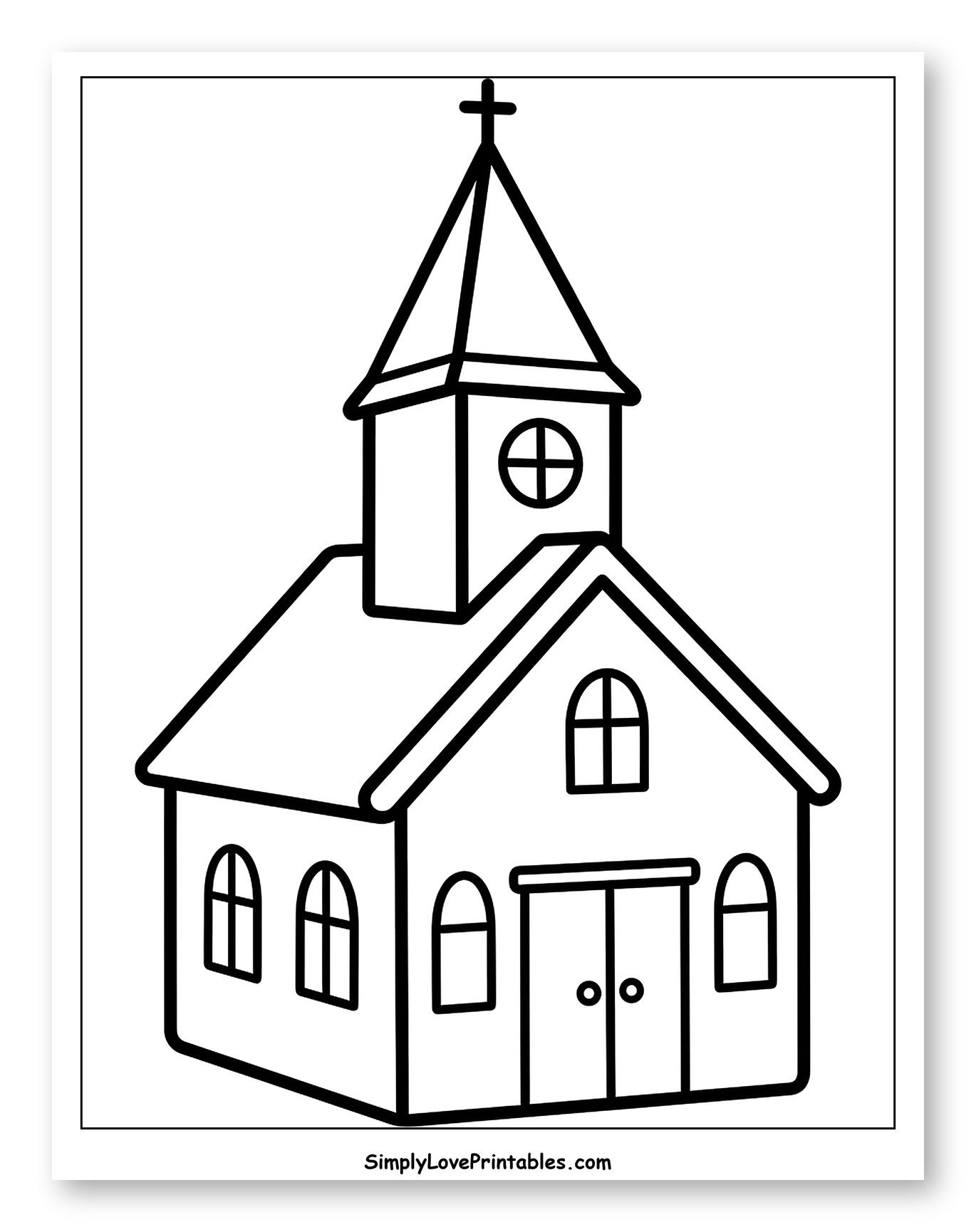 Small Church with Steeple and Cross Coloring Page for Toddlers