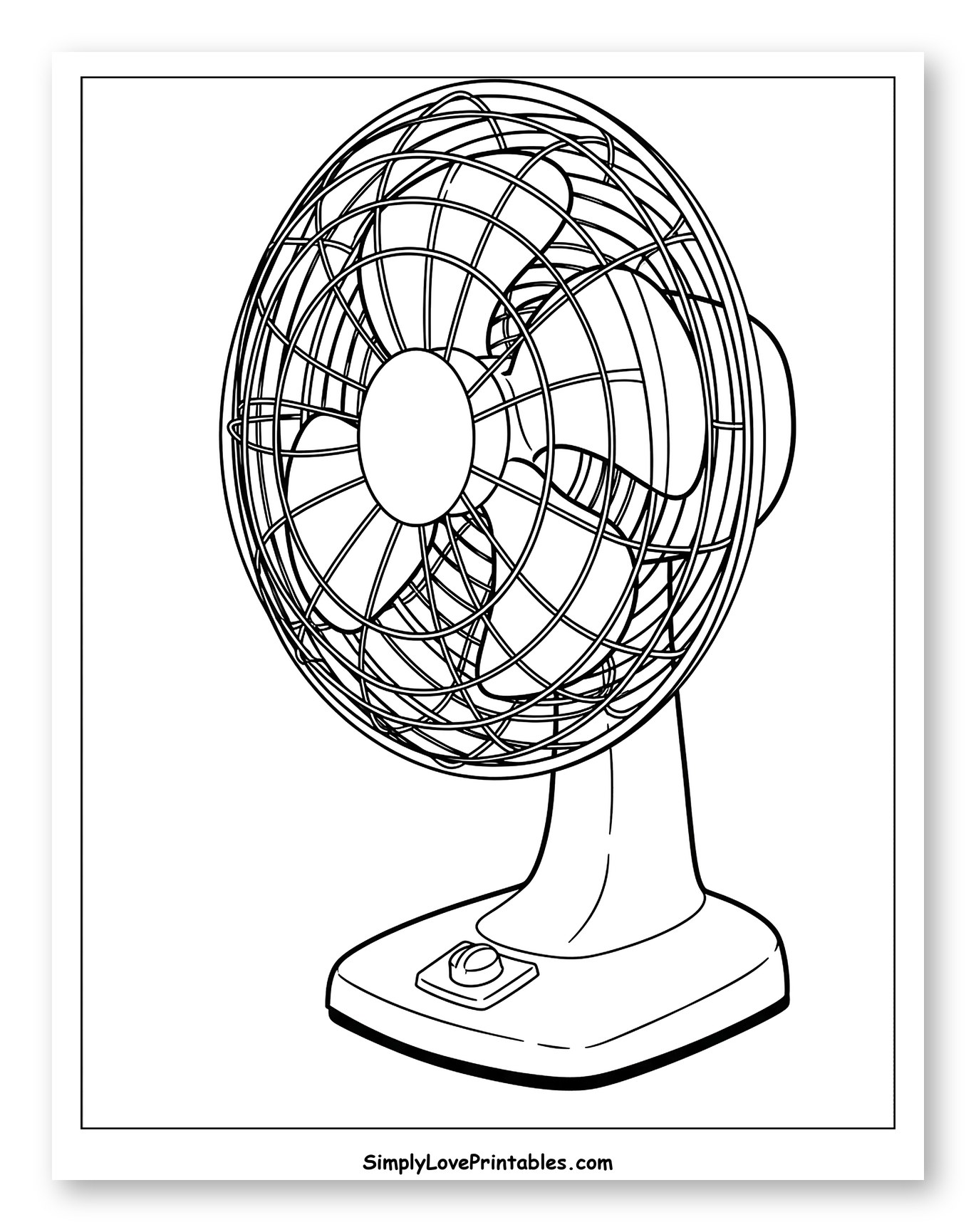 Small Electric Desk Fan Outline Coloring Sheet for Toddlers