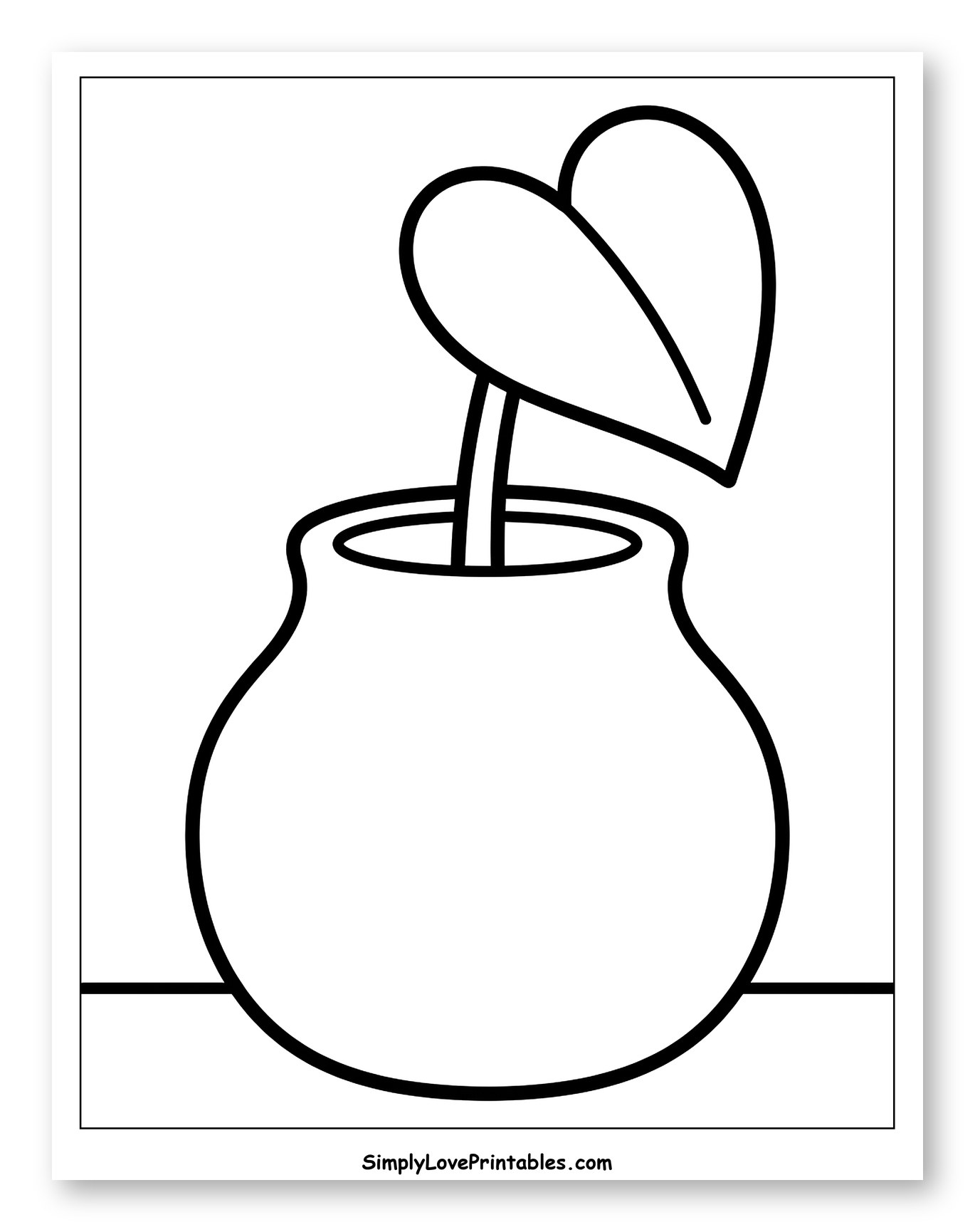 Small Plant with Heart-Shaped Leaf in Pot Coloring Sheet for Toddlers
