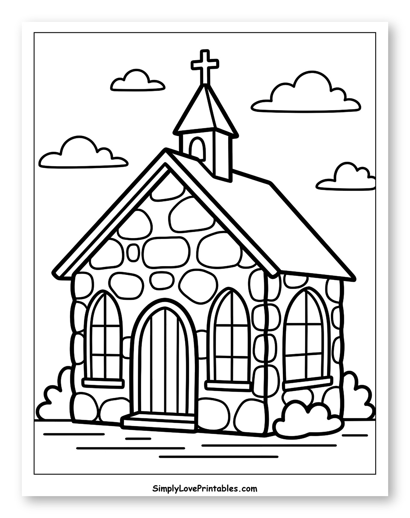Small Stone Church with Steeple and Cross