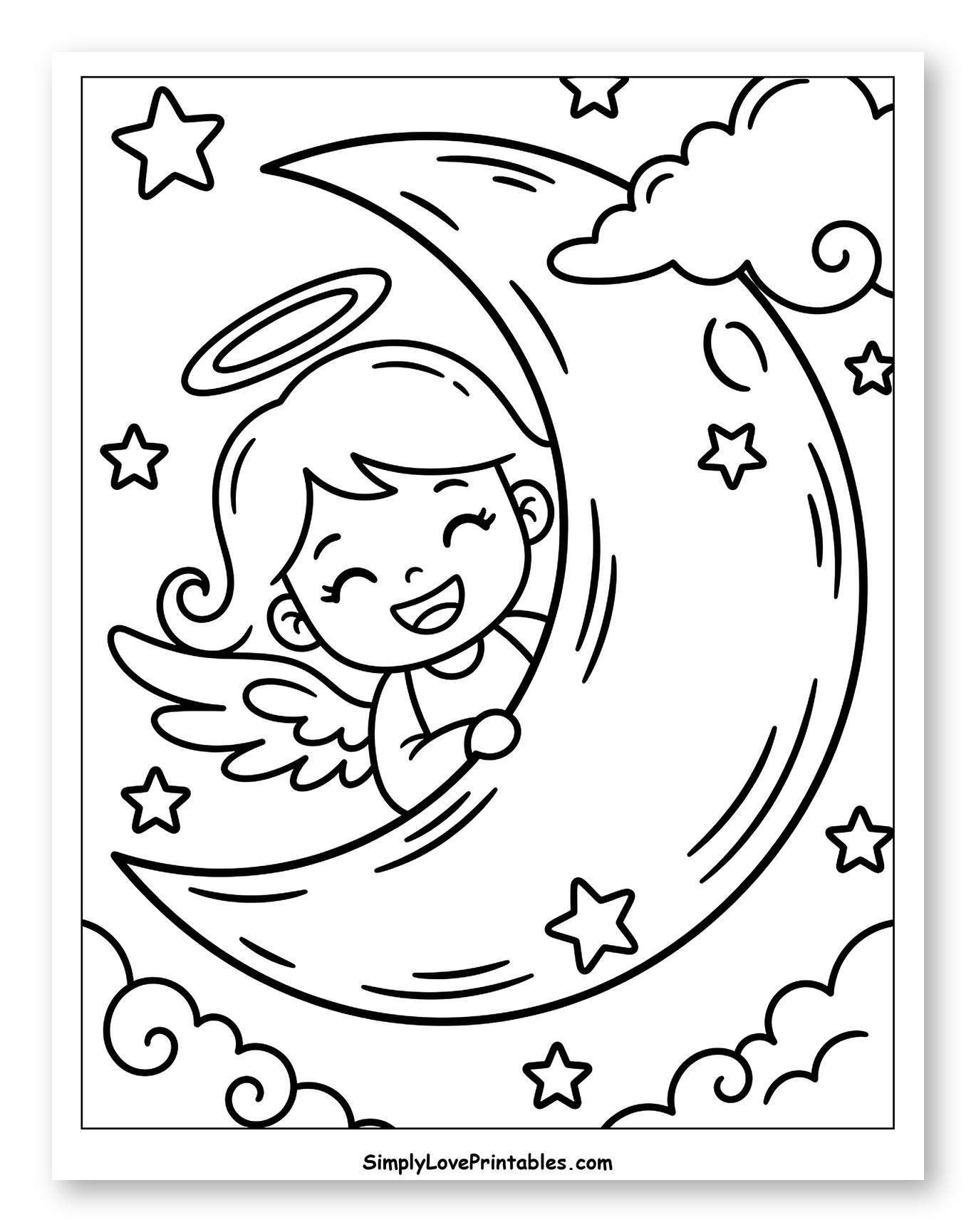 Smiling Angel Peeking from the Moon
