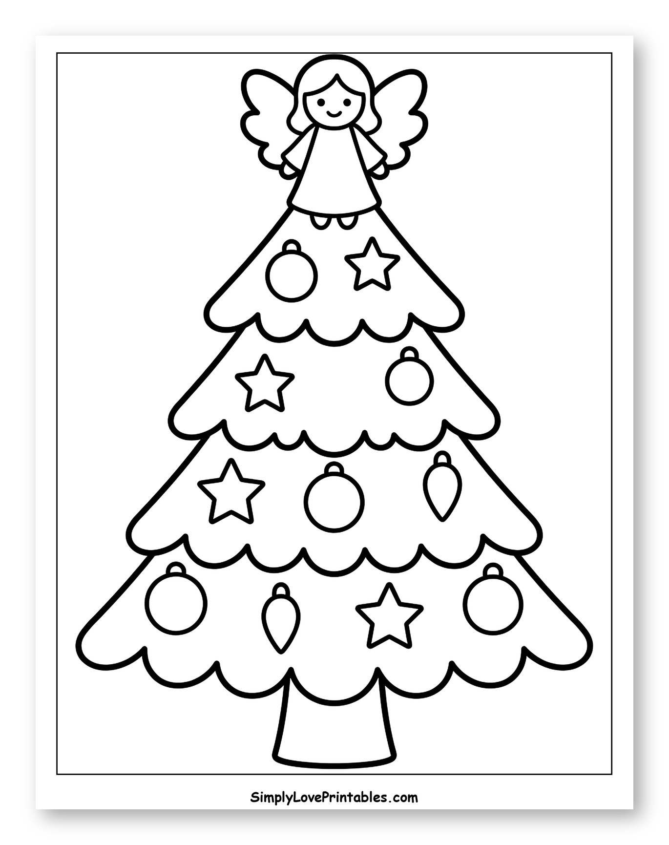 Smiling Angel Topping a Decorated Christmas Tree