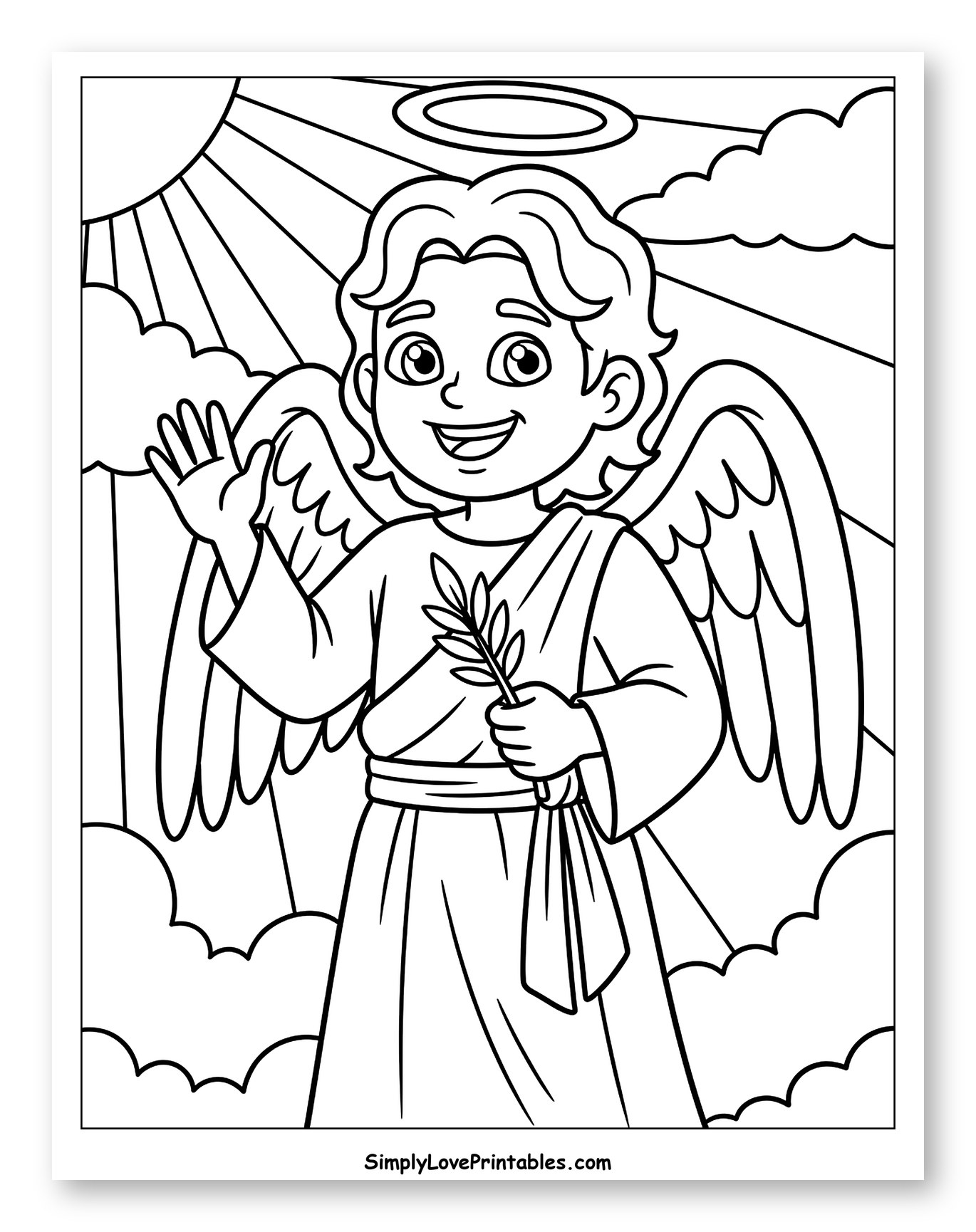 Smiling Angel Waving with Palm Branch