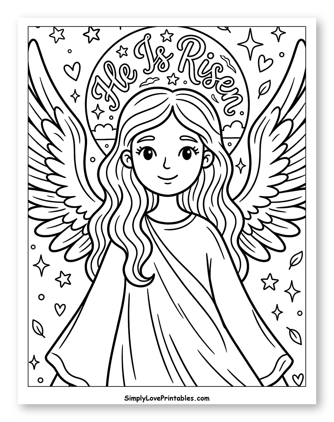 Smiling Angel with Easter Message Coloring Sheet for Adults