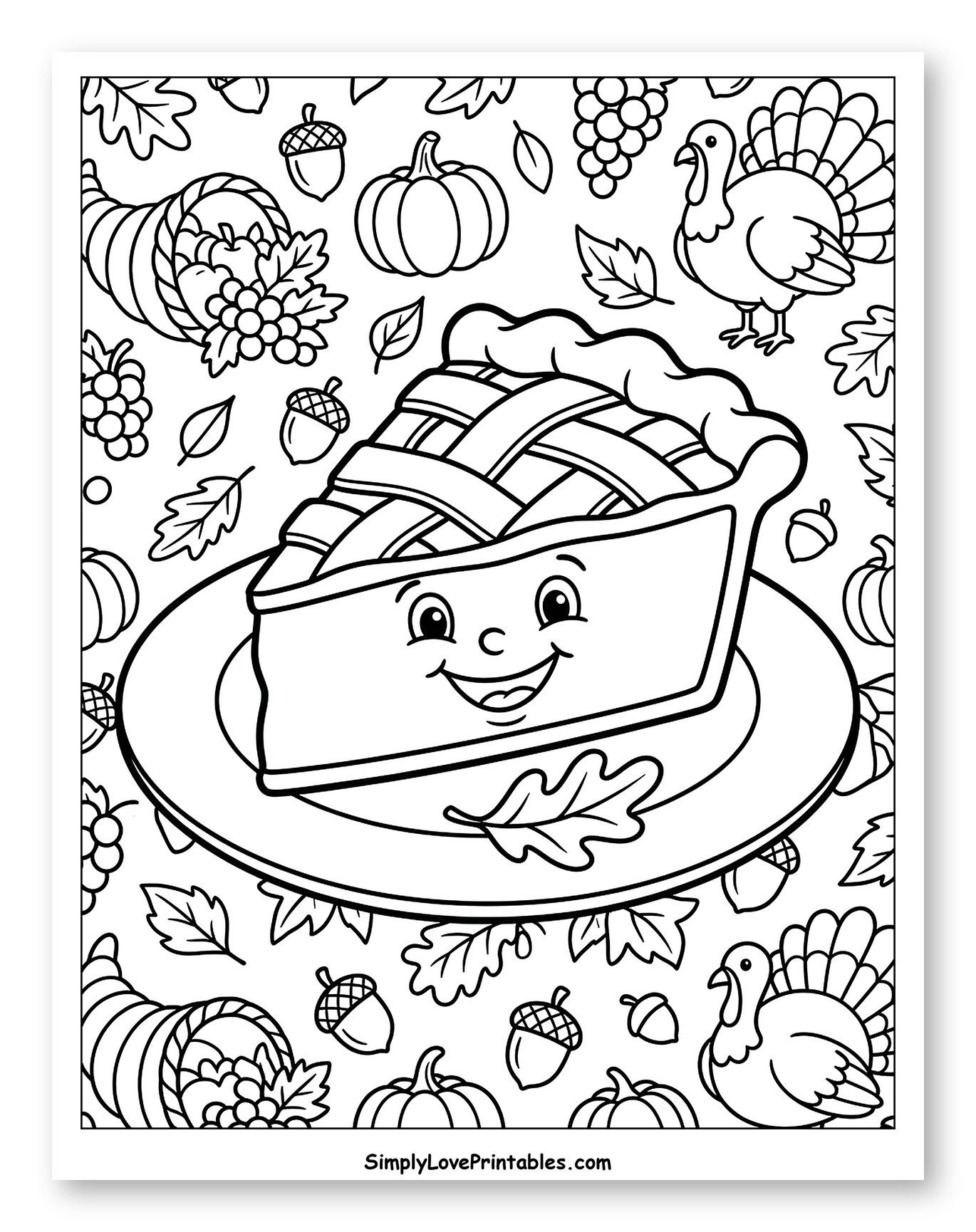 Smiling Apple Pie Slice with Fall Harvest