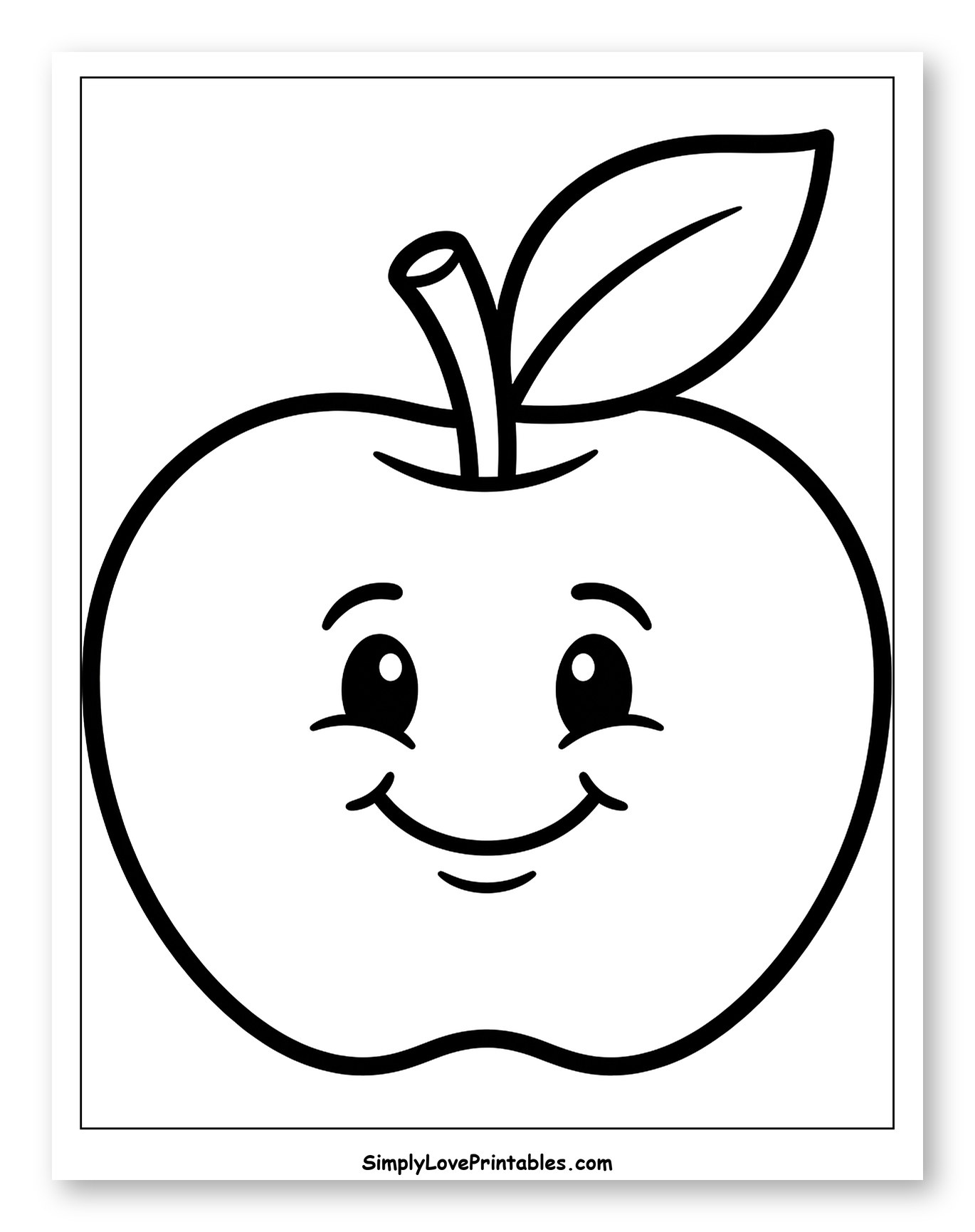 Smiling Apple with a Stem and Leaf