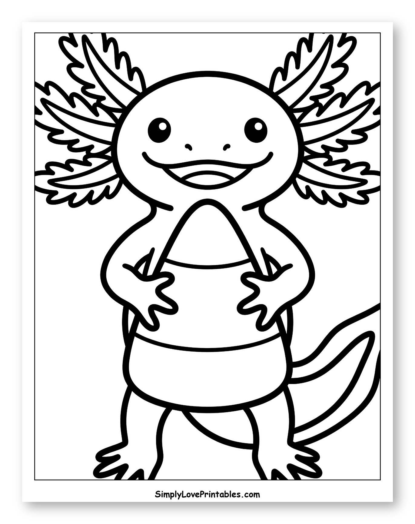 Smiling Axolotl Standing with Bushy Gills