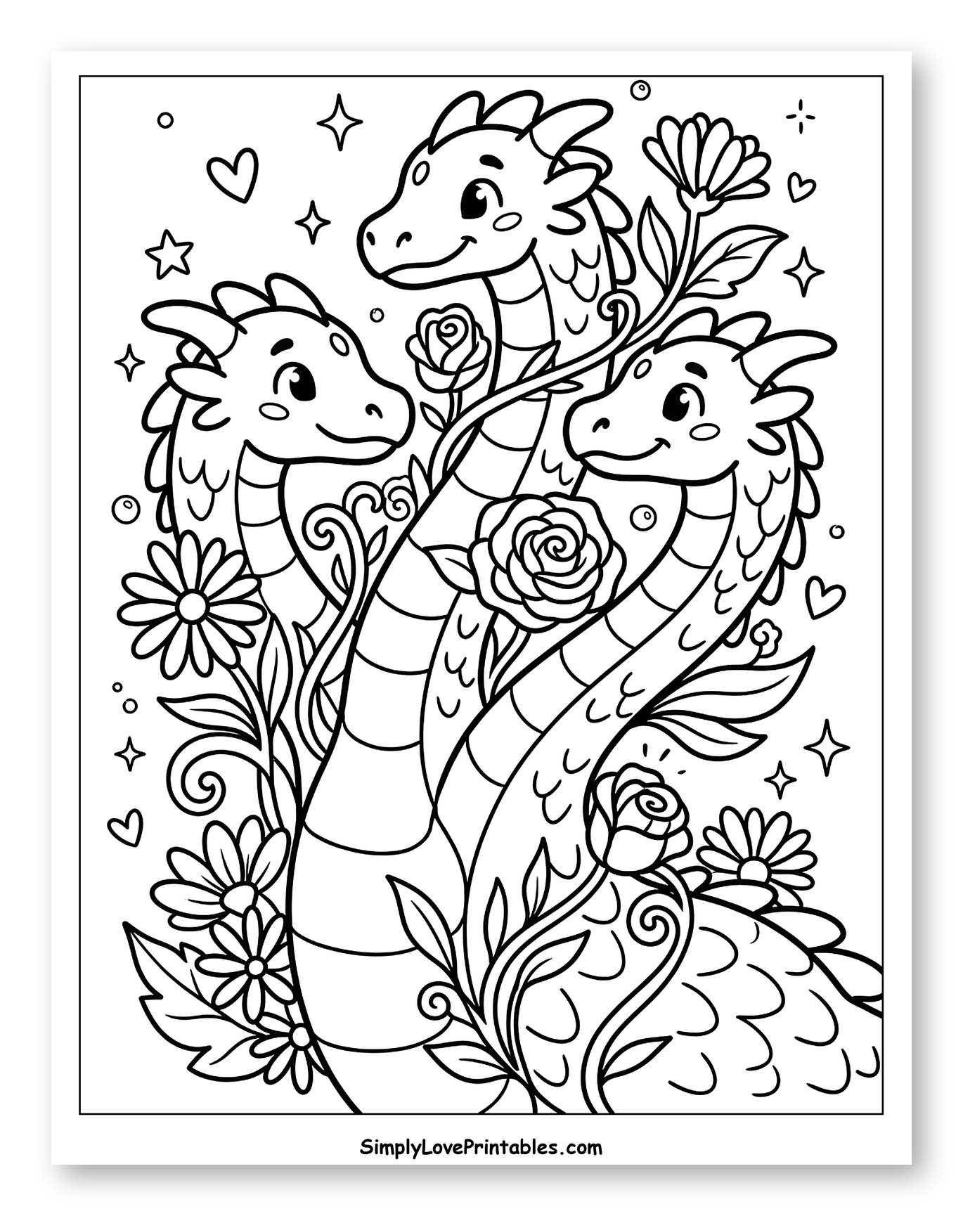 Smiling Baby Dragons Surrounded by Flowers