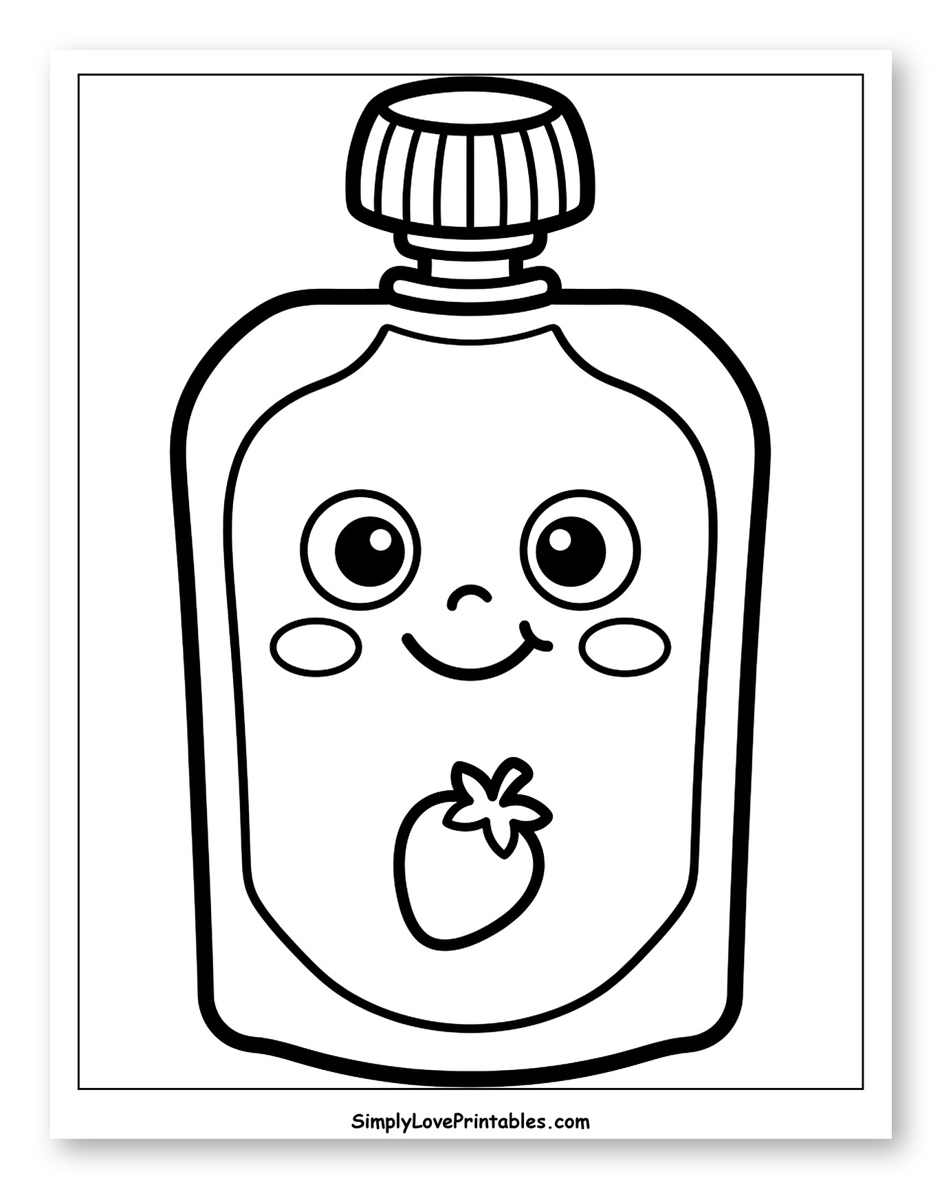 Smiling Baby Food Pouch with Strawberry Coloring Sheet for Toddlers