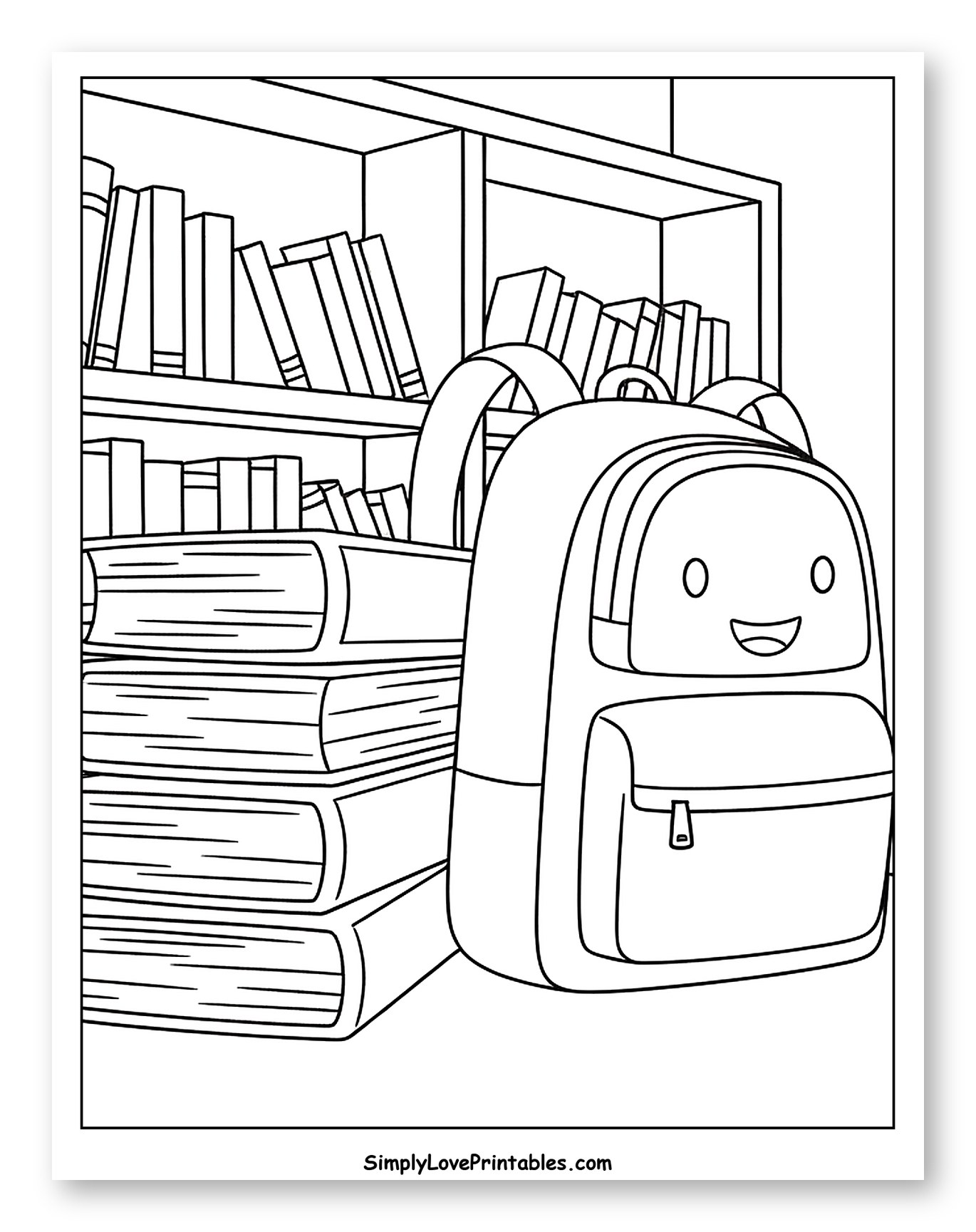 Smiling Backpack and Stack of School Books