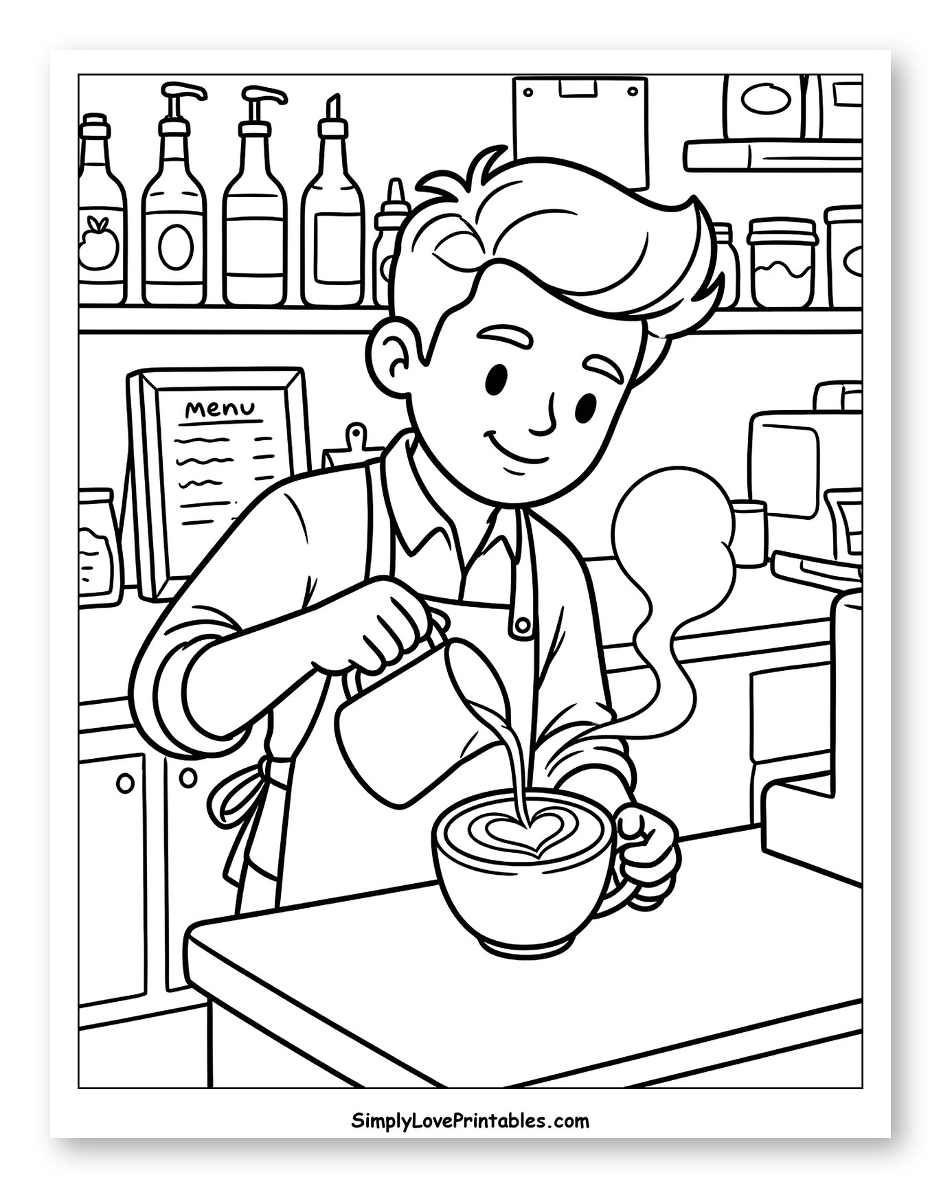 Smiling Barista Pouring Coffee Latte Art