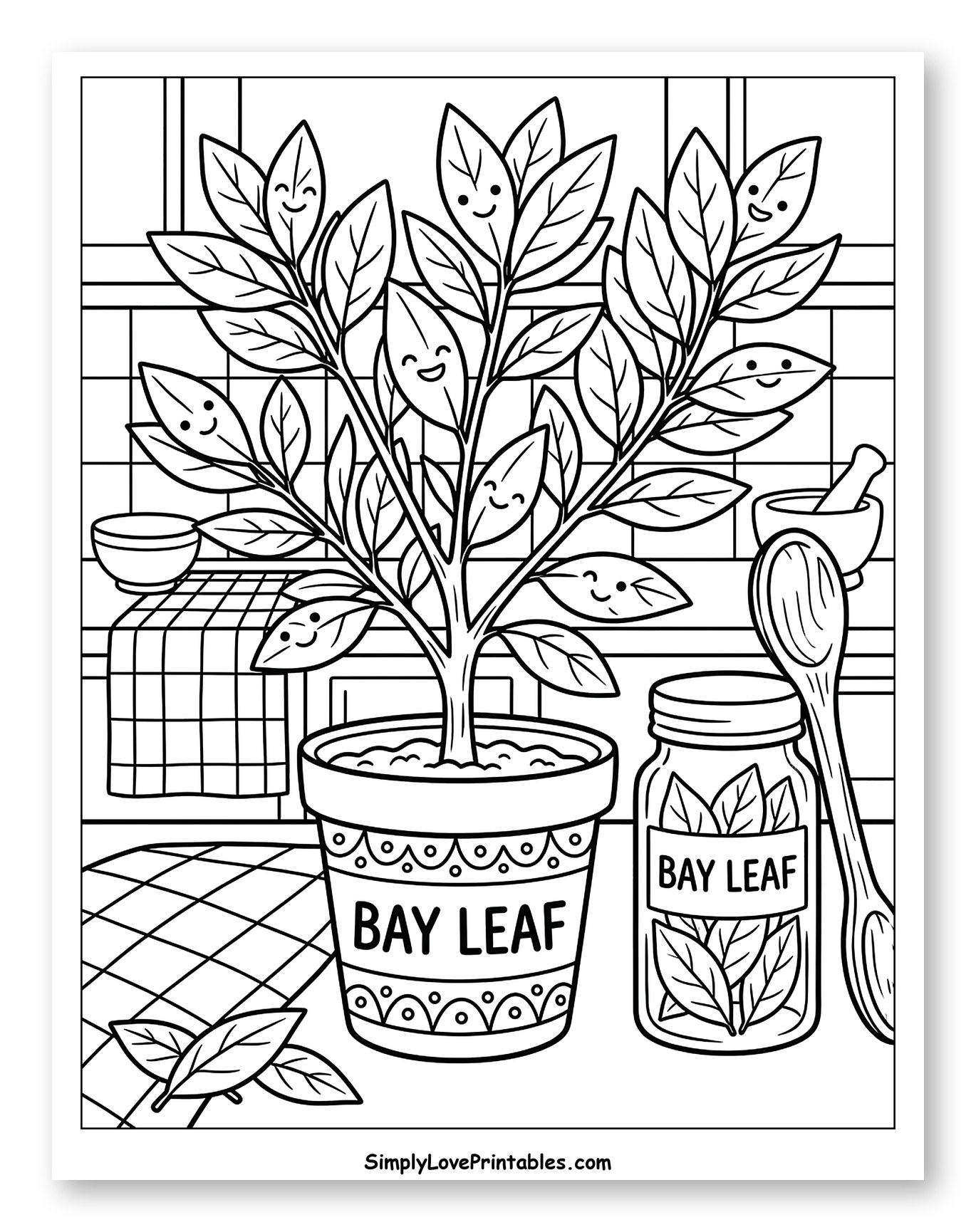 Smiling Bay Leaf Plant with Kitchen Items
