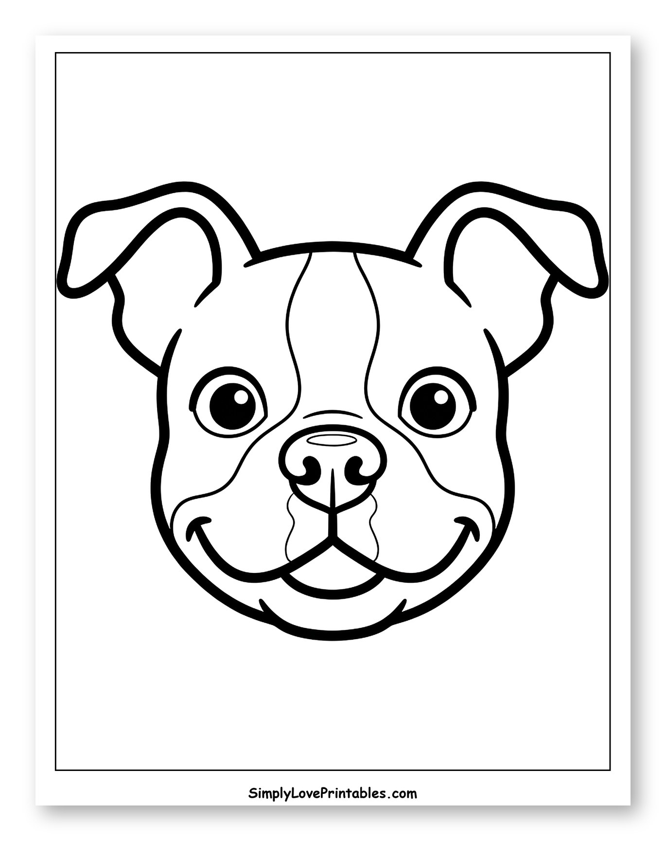 Smiling Boston Terrier Dog Face Outline Coloring Page for Toddlers