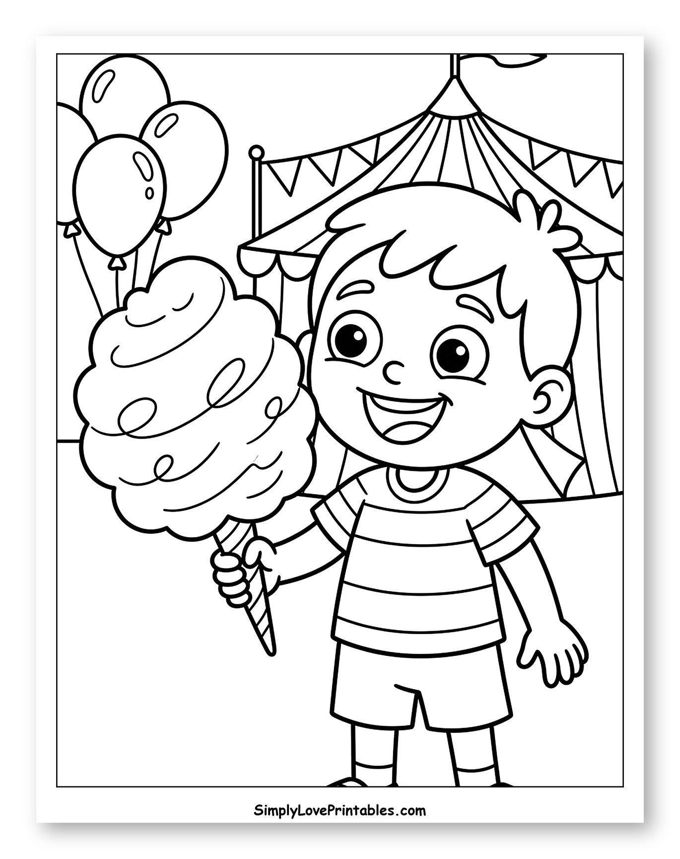 Smiling Boy with Cotton Candy at Fair