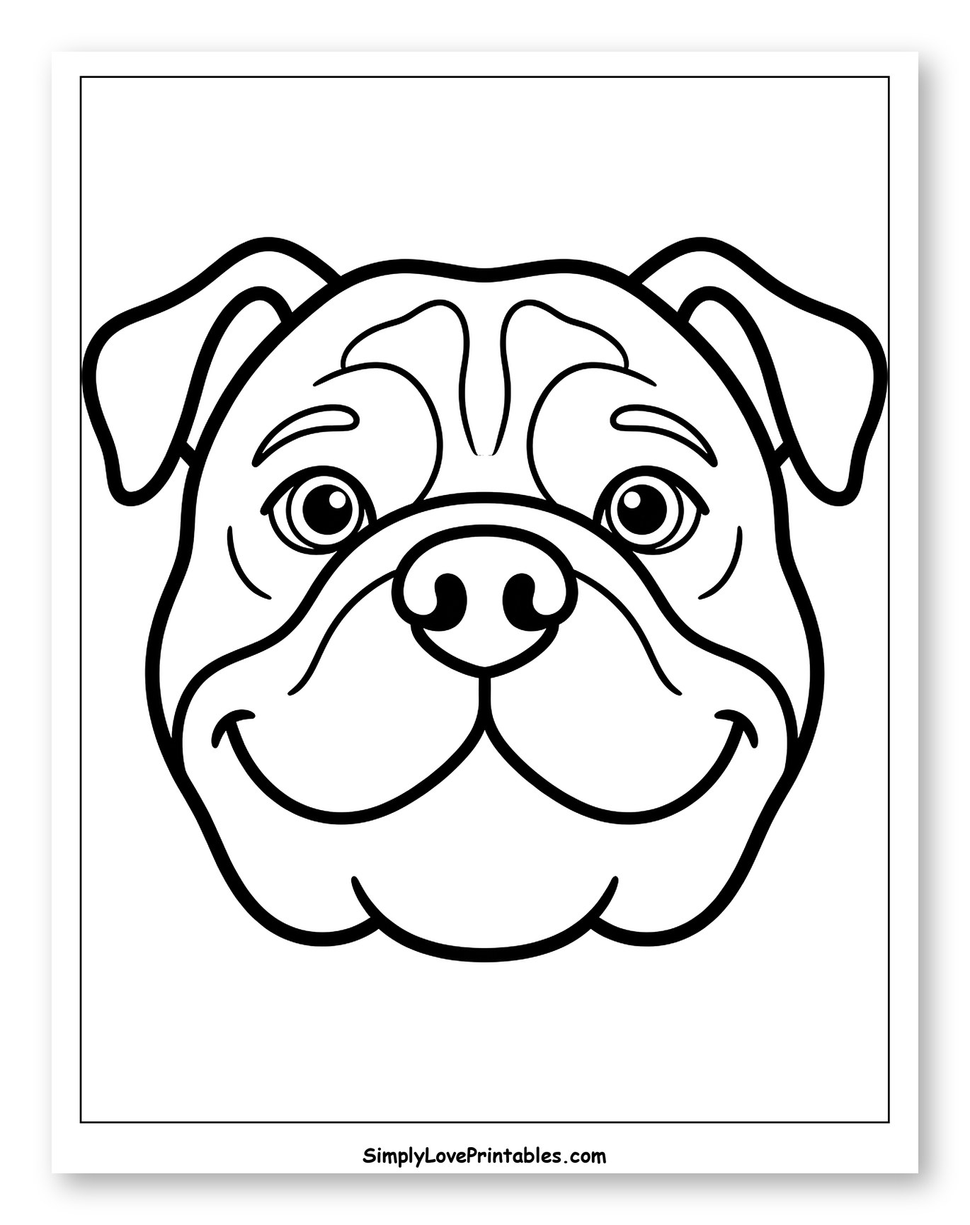 Smiling Bulldog Head Line Art