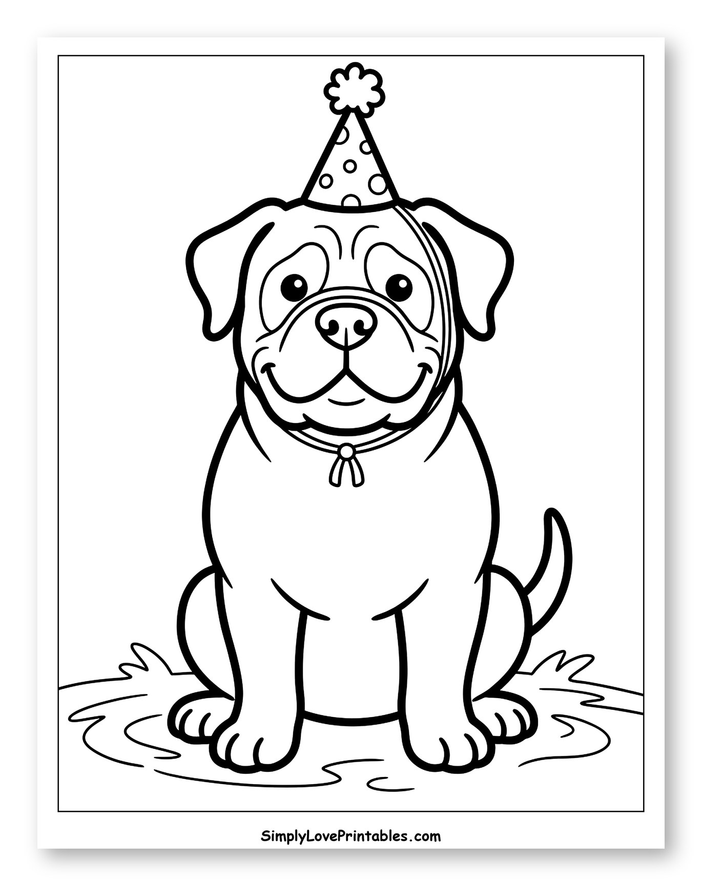 Smiling Bullmastiff Puppy Wearing Party Hat to Color for Toddlers