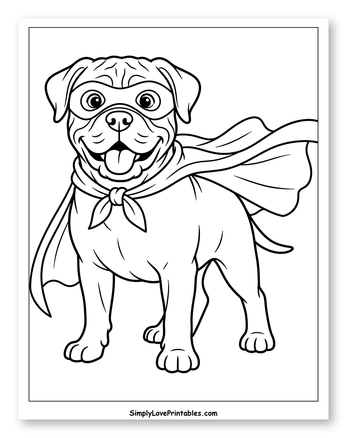 Smiling Bullmastiff Superhero Dog to Color for Kids