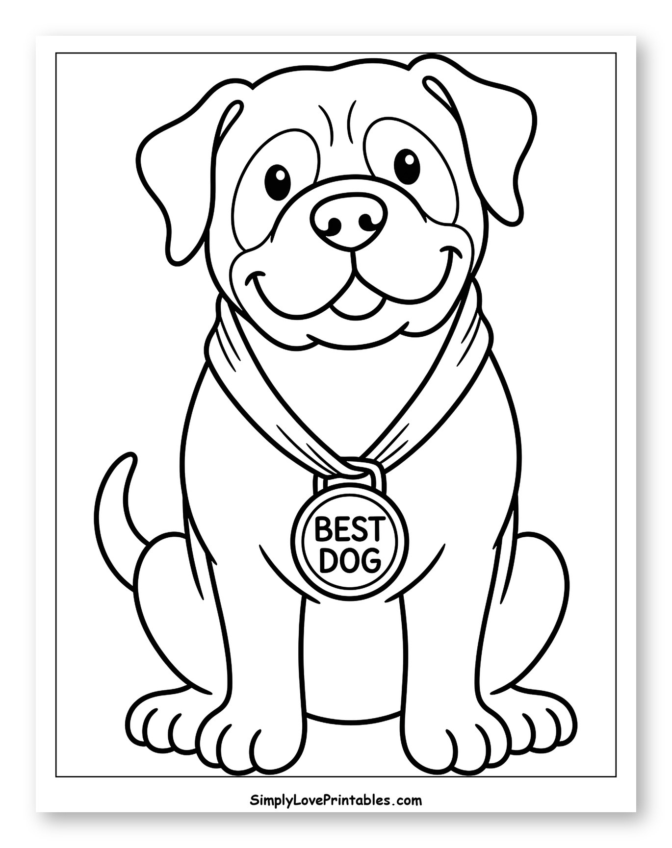 Smiling Bullmastiff Wearing a Best Dog Medal to Color for Kids