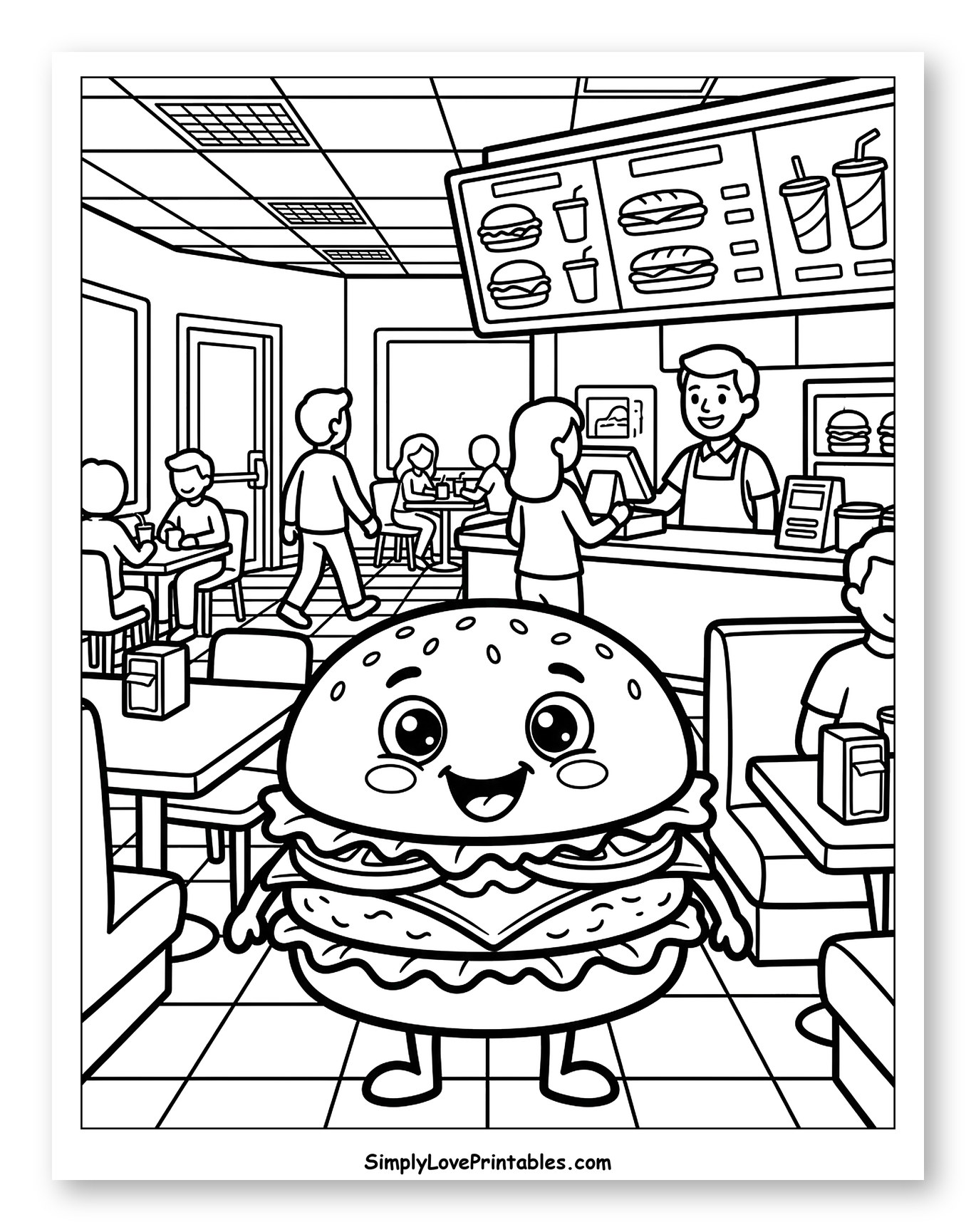 Smiling Burger at a Fast Food Restaurant