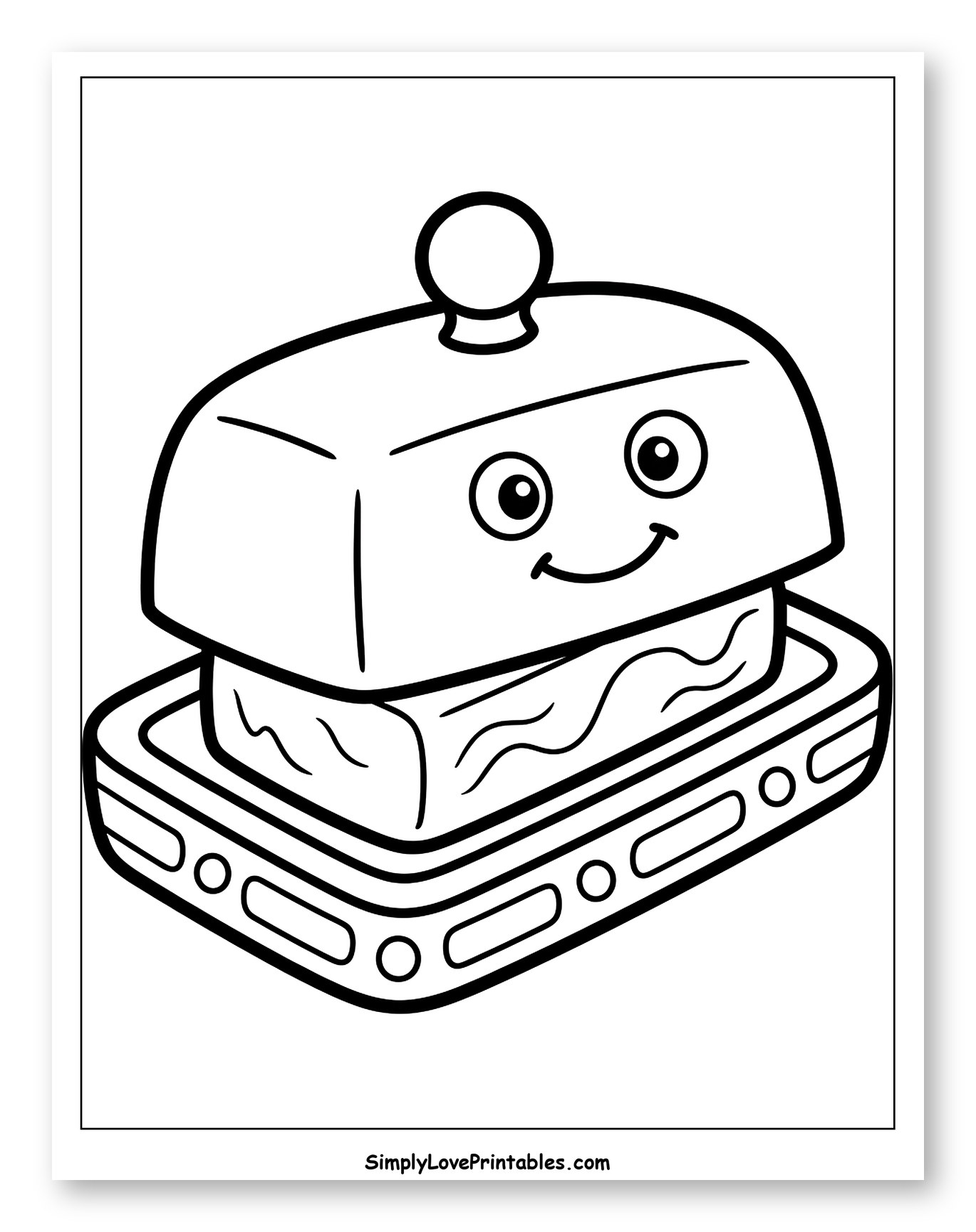 Smiling Butter Dish with a Stick of Butter to Color for Toddlers