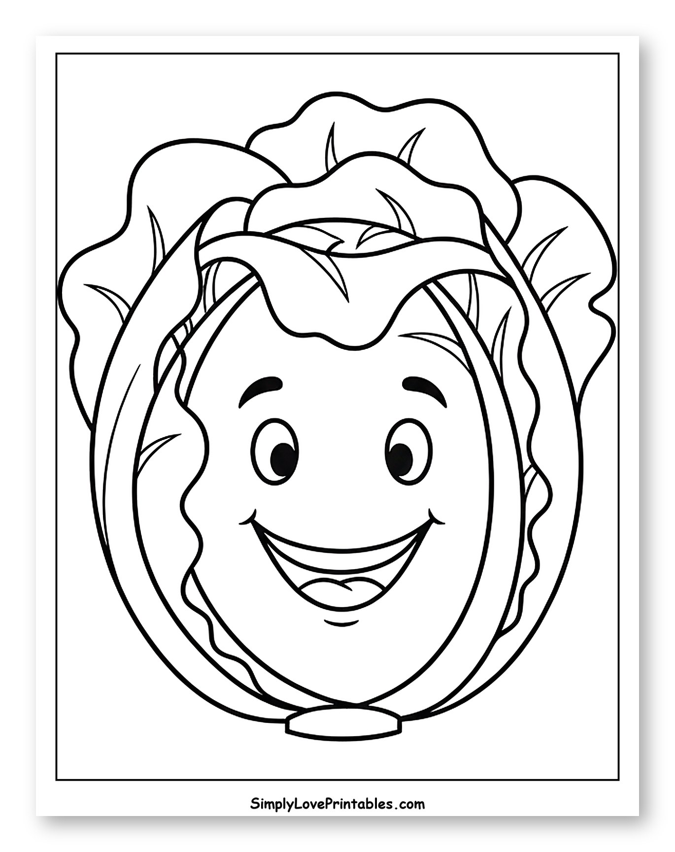 Smiling Cabbage Vegetable Character Coloring Page for Toddlers