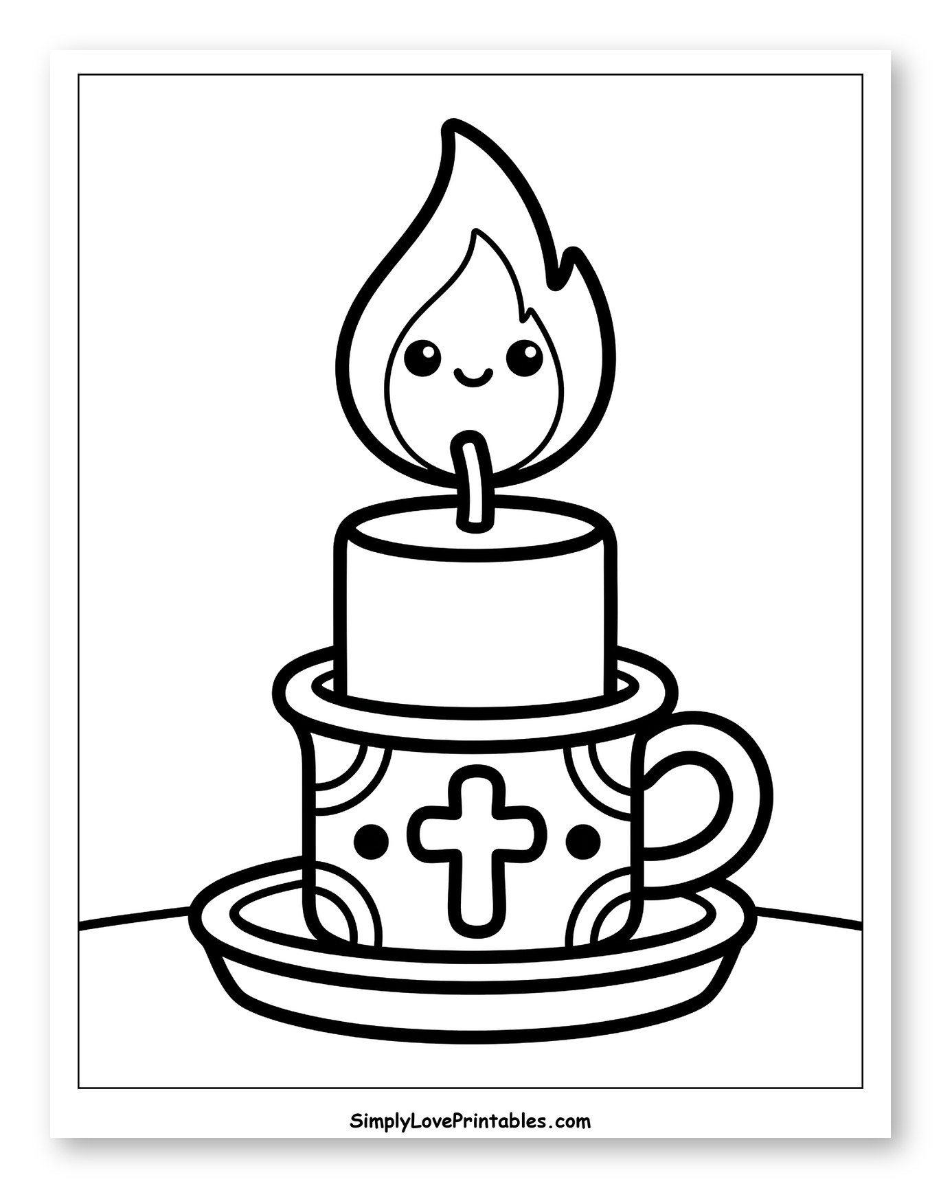 Smiling Candle in a Cross-Decorated Holder