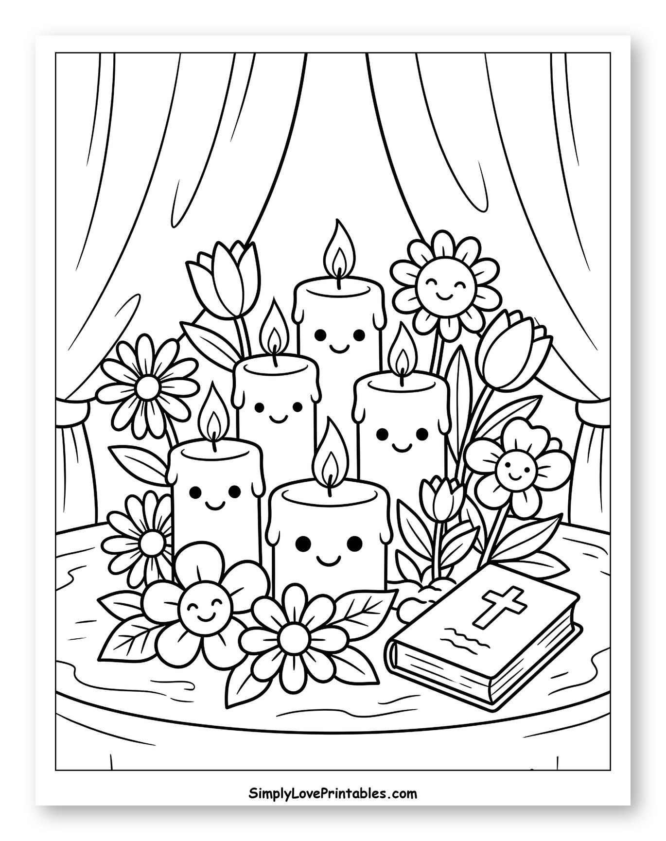 Smiling Candles and Flowers with a Bible