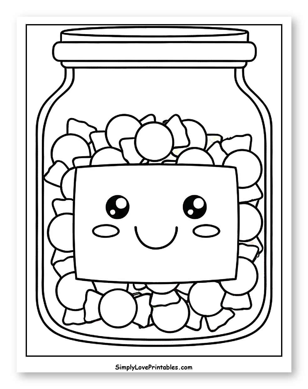 Smiling Candy Jar Filled with Sweets Coloring Sheet for Toddlers