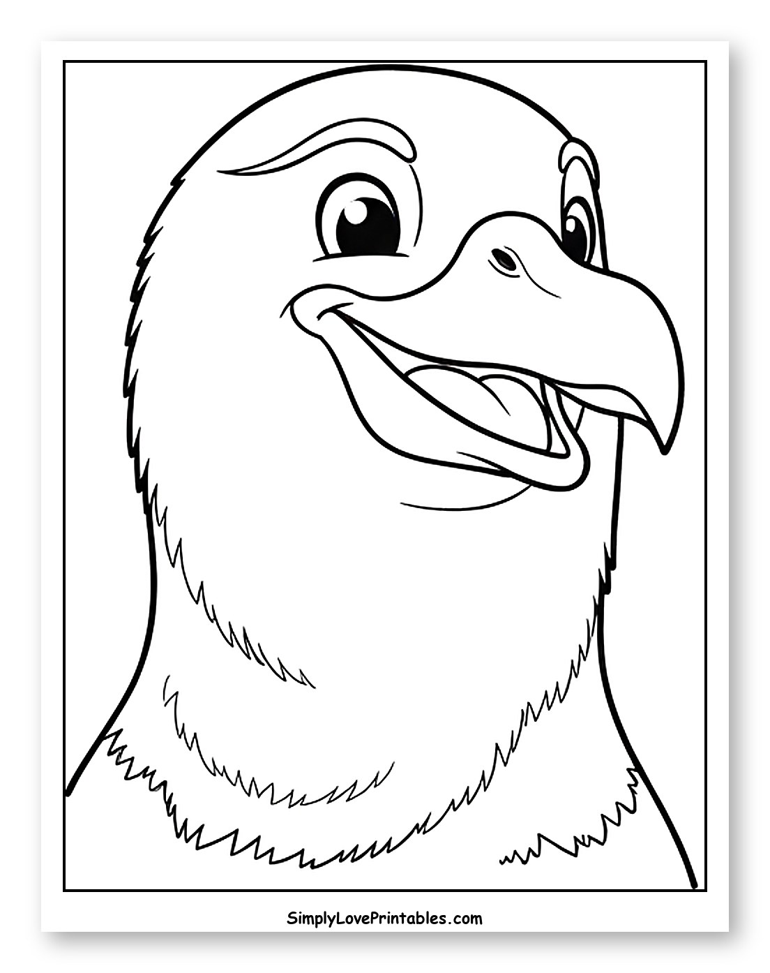 Smiling Cartoon Albatross Head Coloring Sheet for Toddlers