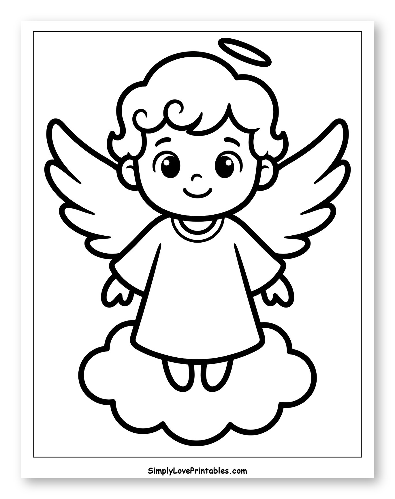 Smiling Cartoon Angel on a Cloud